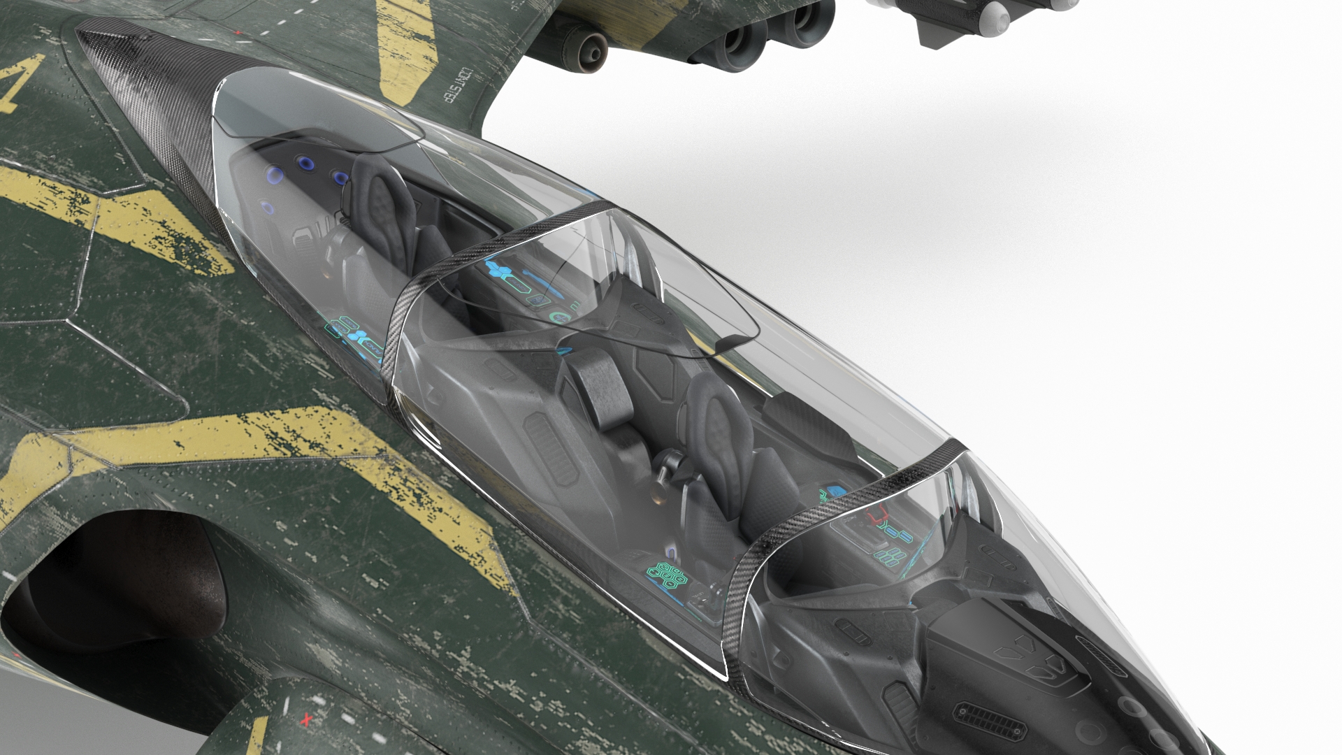 3D model Damaged Sci Fi Fighter Jet with Weapon and Chassis