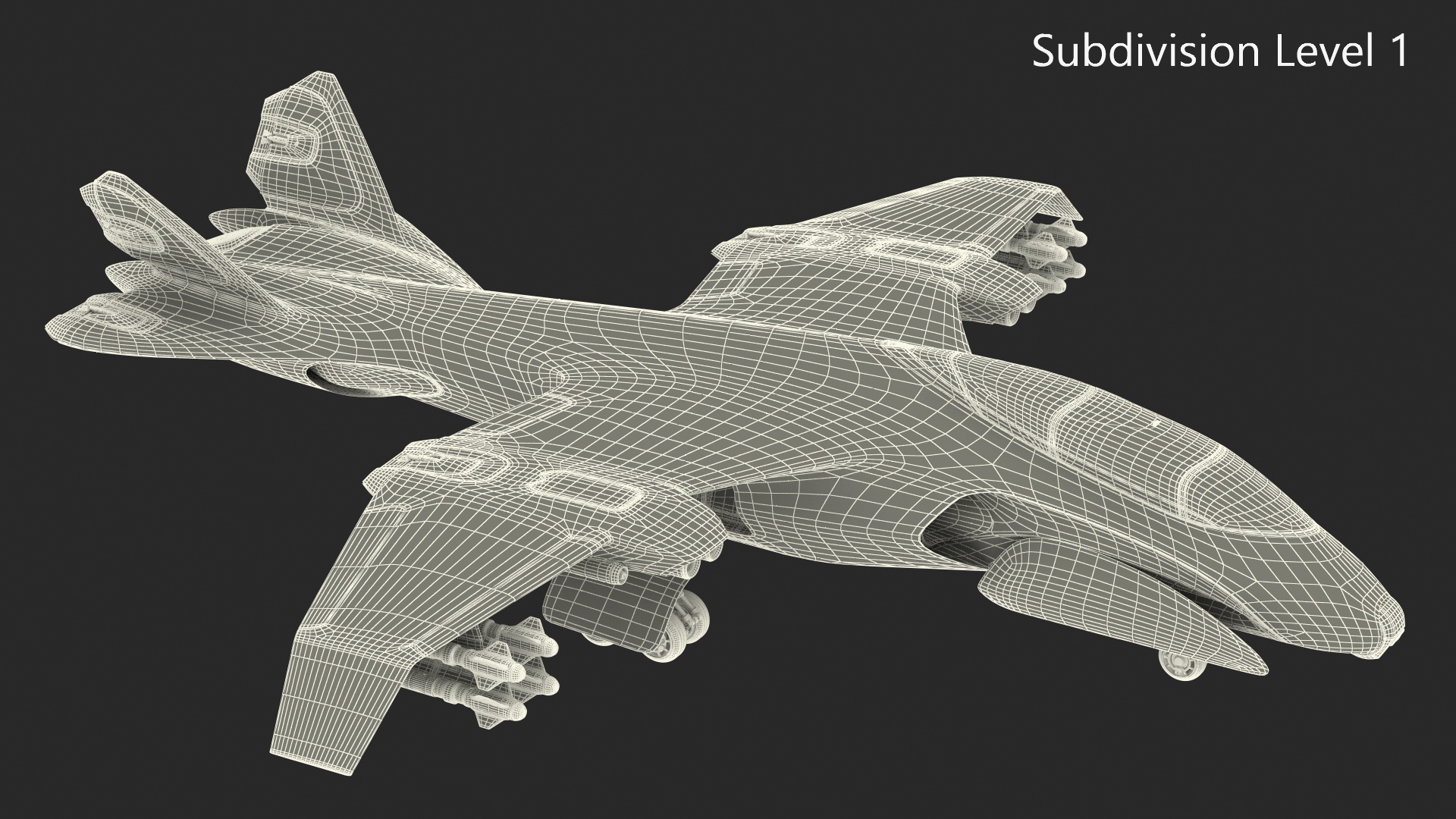 3D model Damaged Sci Fi Fighter Jet with Weapon and Chassis