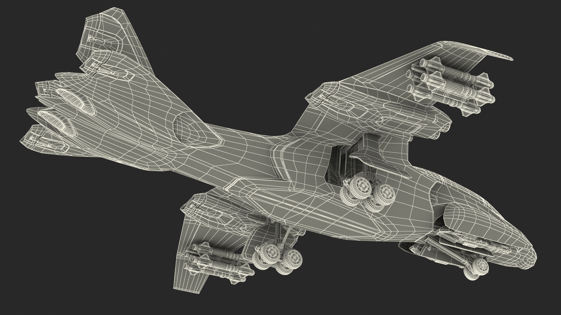 3D model Damaged Sci Fi Fighter Jet with Weapon and Chassis