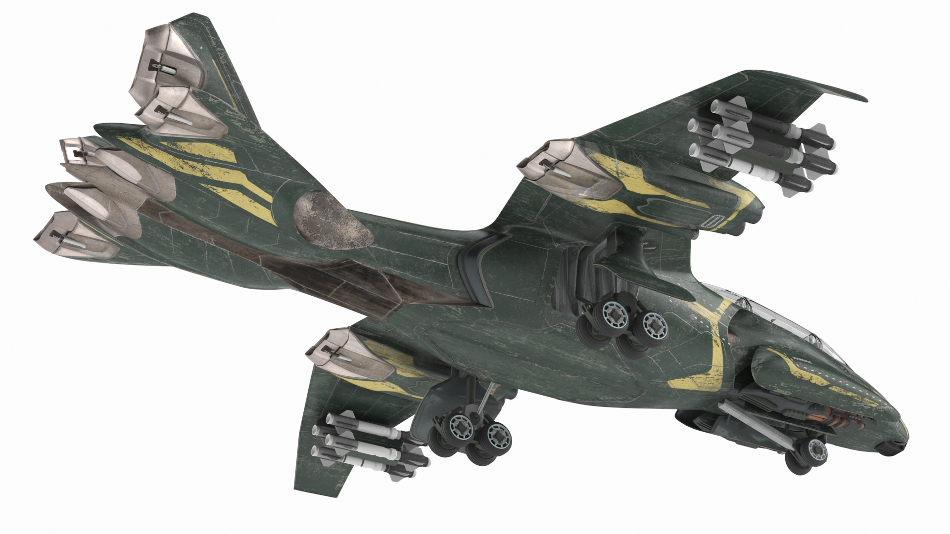 3D model Damaged Sci Fi Fighter Jet with Weapon and Chassis