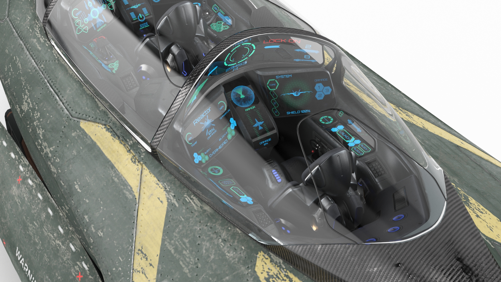 3D model Damaged Sci Fi Fighter Jet with Weapon and Chassis