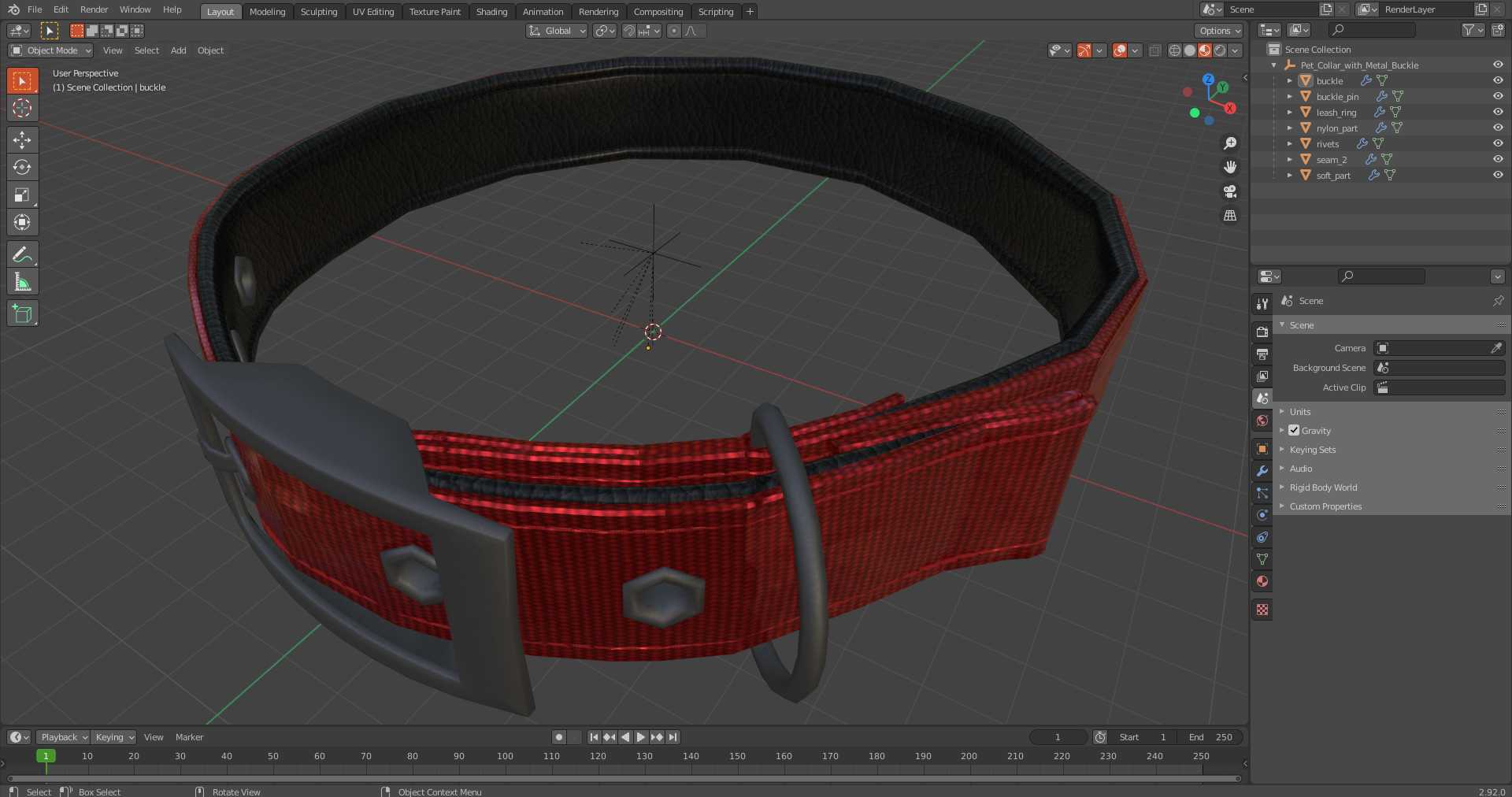 3D Pet Collar with Metal Buckle model