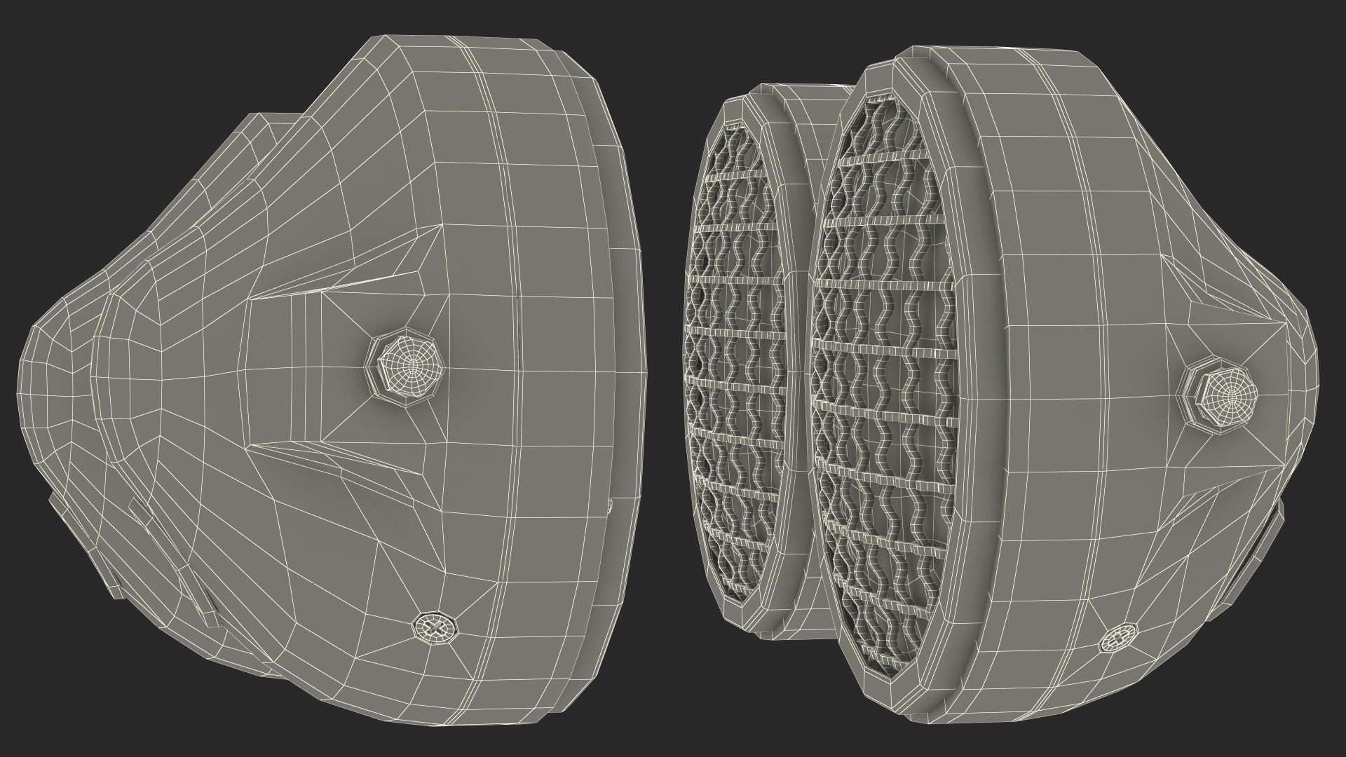 3D Motorcycle Headlight Pair with Mesh Grill
