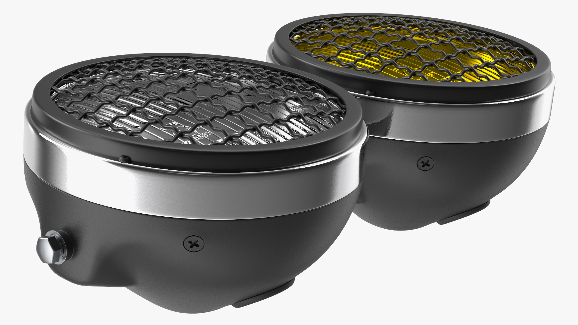 3D Motorcycle Headlight Pair with Mesh Grill