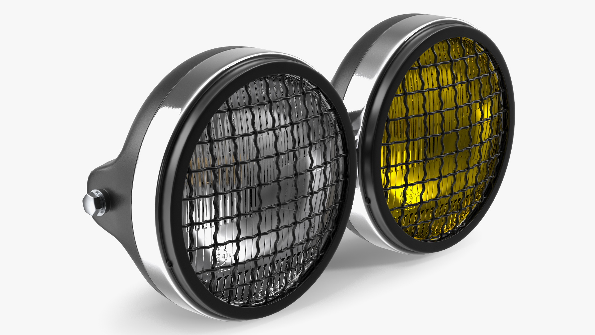 3D Motorcycle Headlight Pair with Mesh Grill