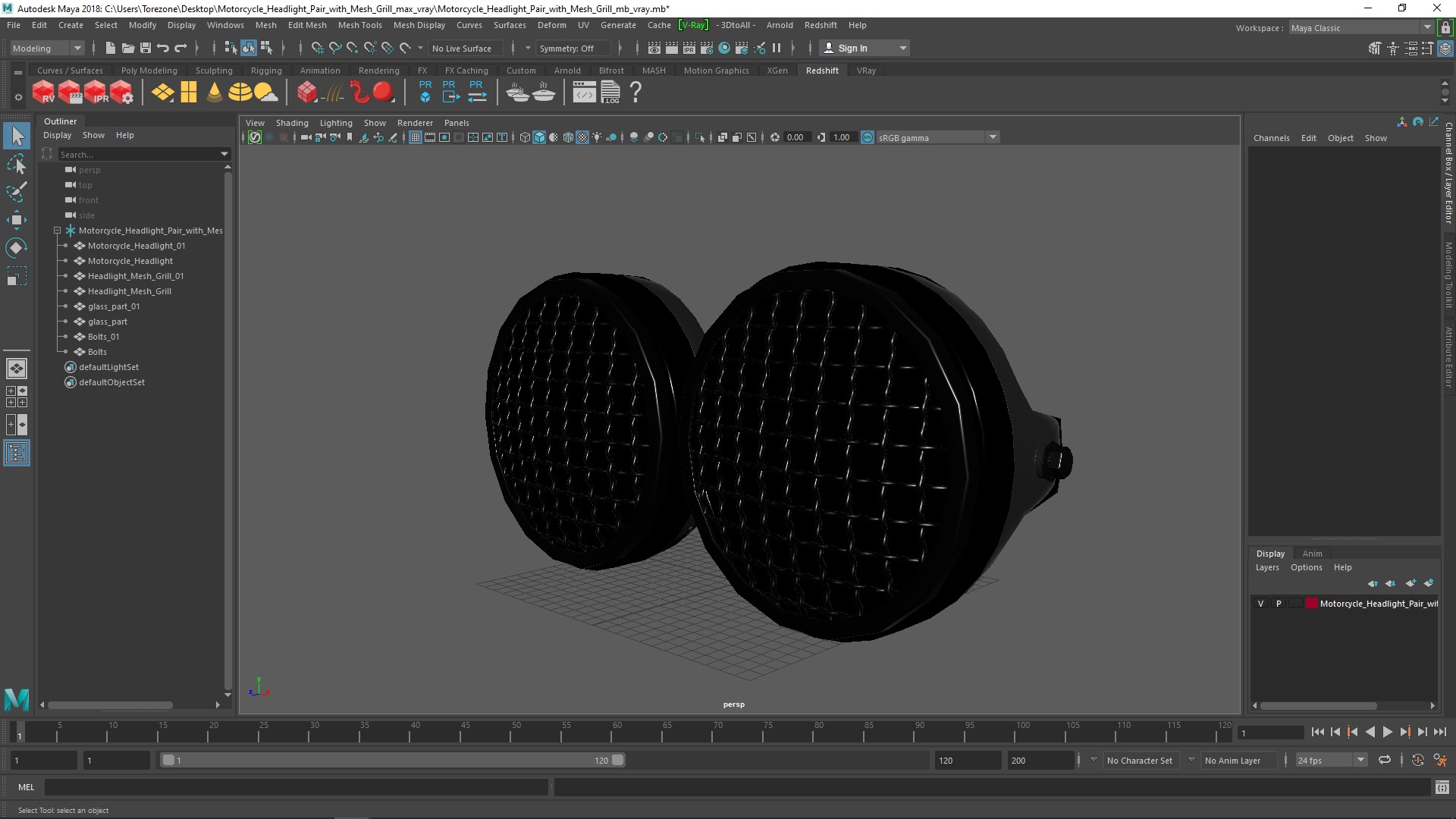 3D Motorcycle Headlight Pair with Mesh Grill