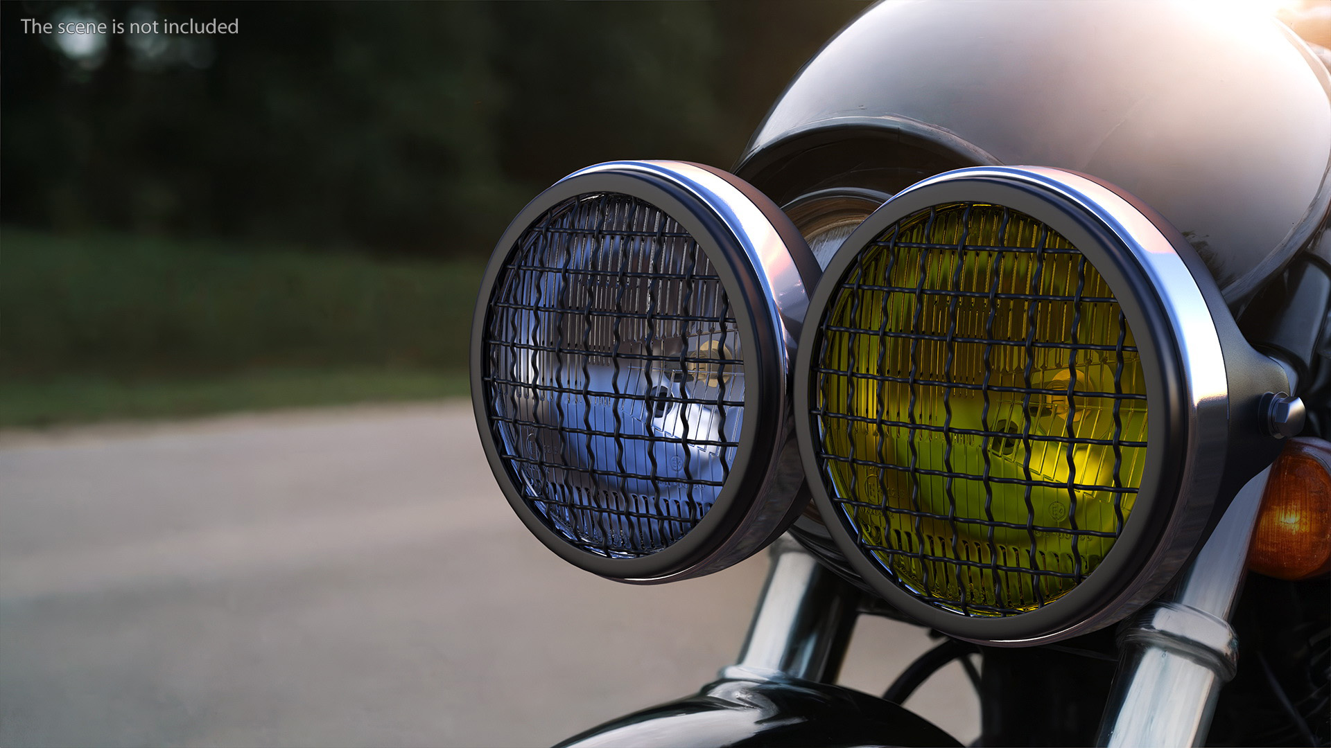 3D Motorcycle Headlight Pair with Mesh Grill
