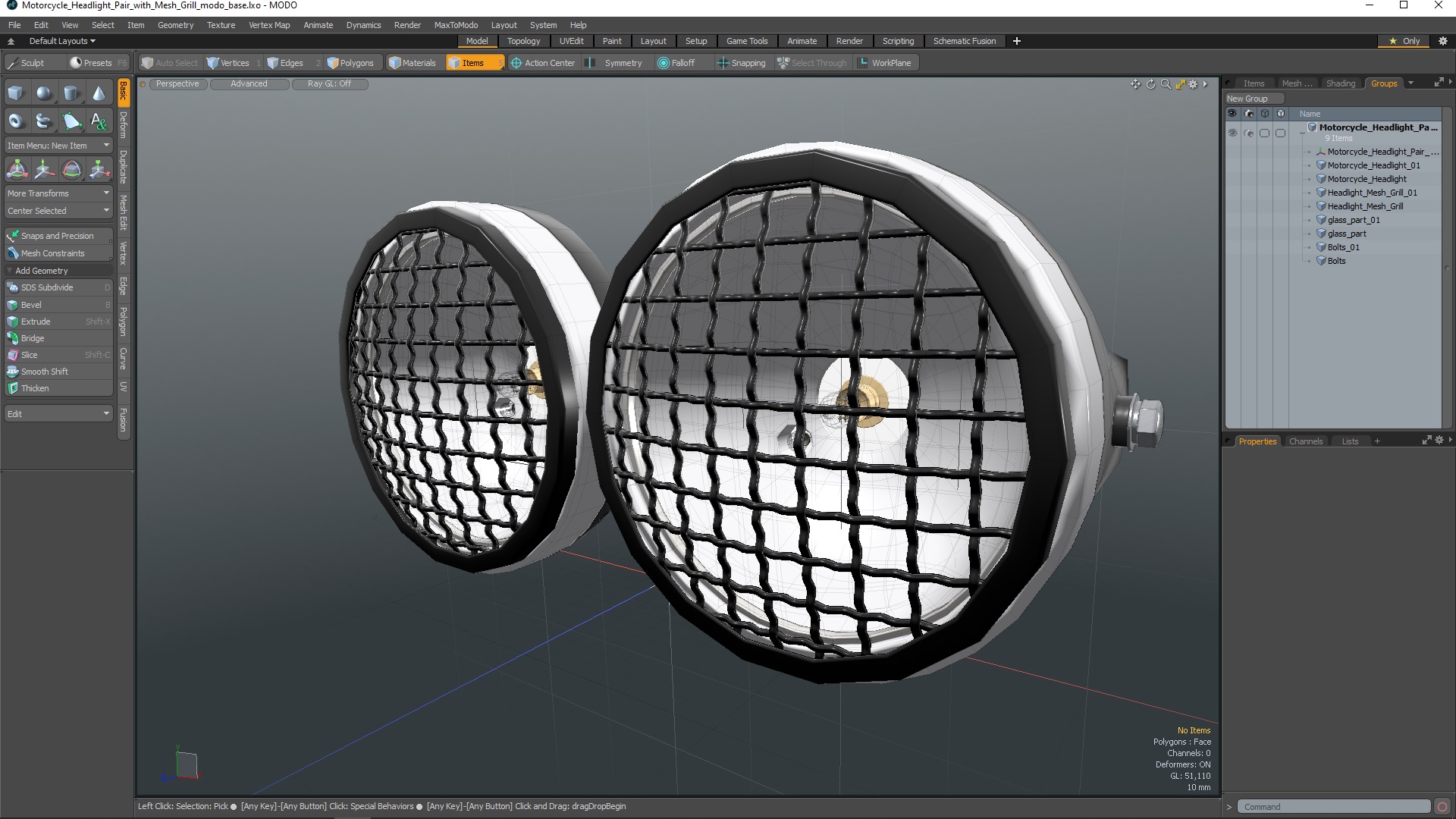 3D Motorcycle Headlight Pair with Mesh Grill