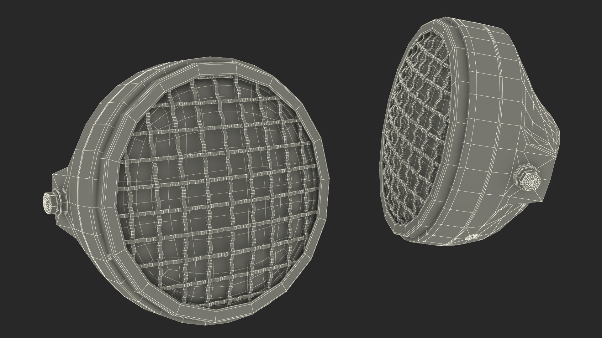 3D Motorcycle Headlight Pair with Mesh Grill
