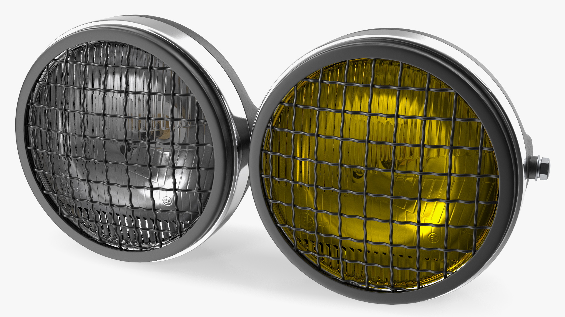 3D Motorcycle Headlight Pair with Mesh Grill