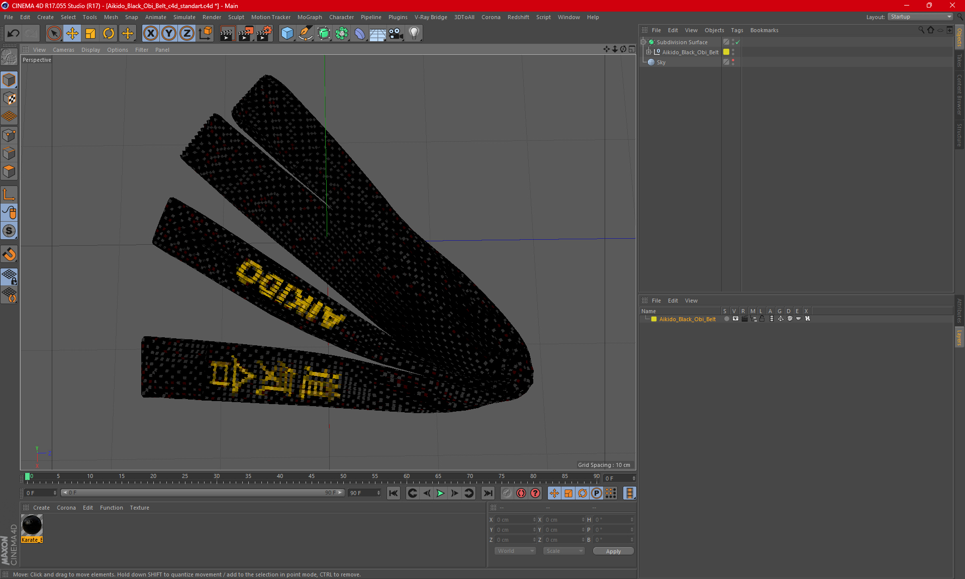 3D Aikido Black Obi Belt