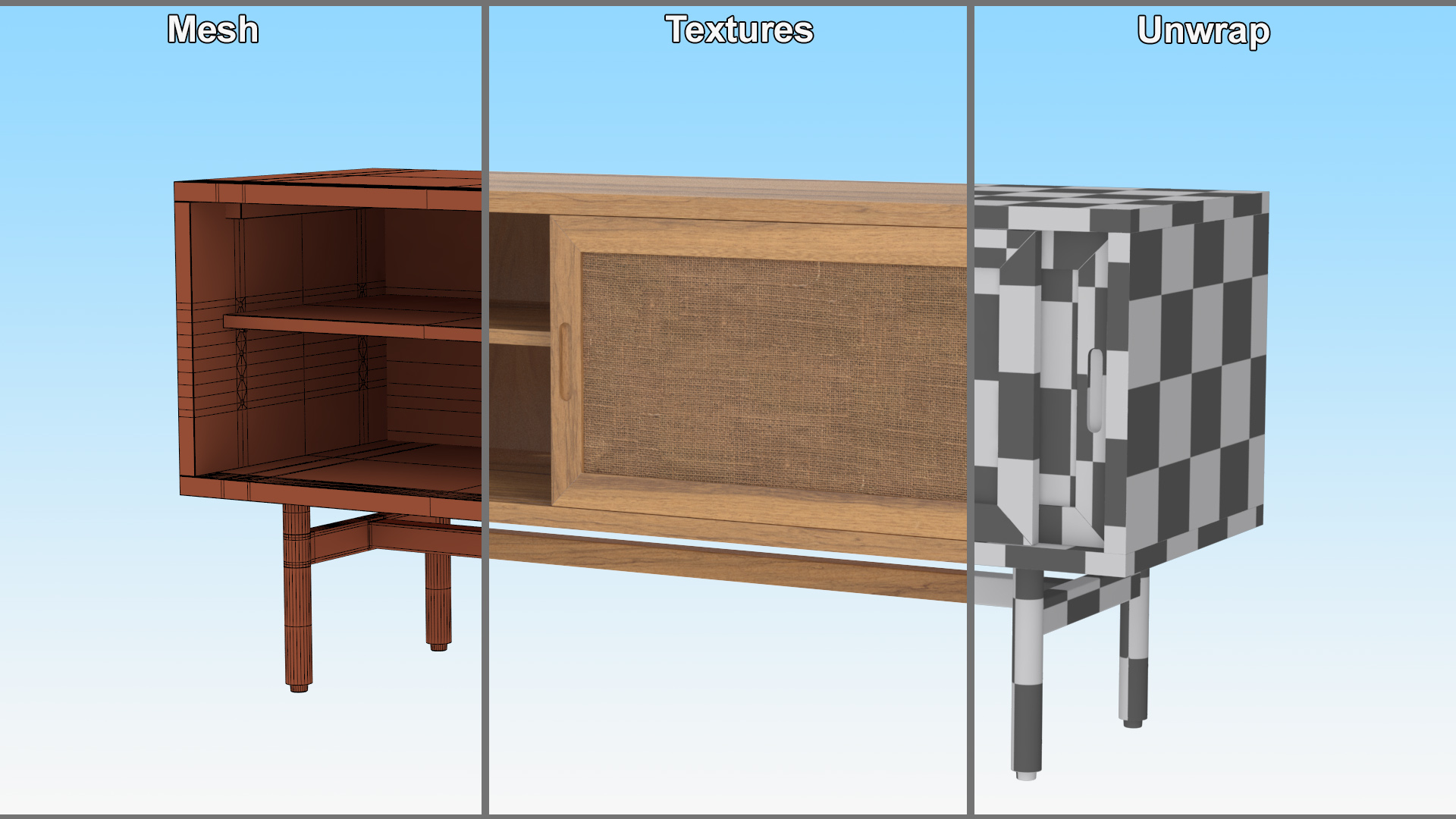 3D model Wooden Media Console Sideboard