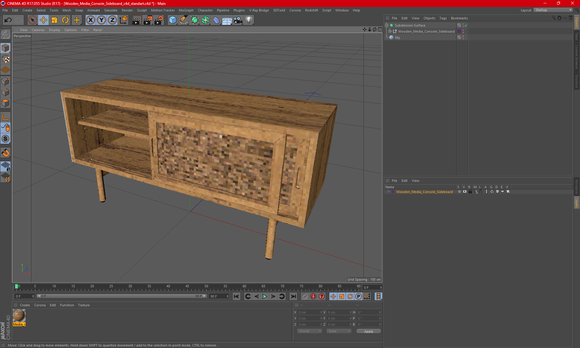 3D model Wooden Media Console Sideboard
