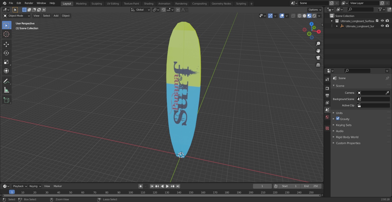 3D Ultimate Longboard Surfboard model