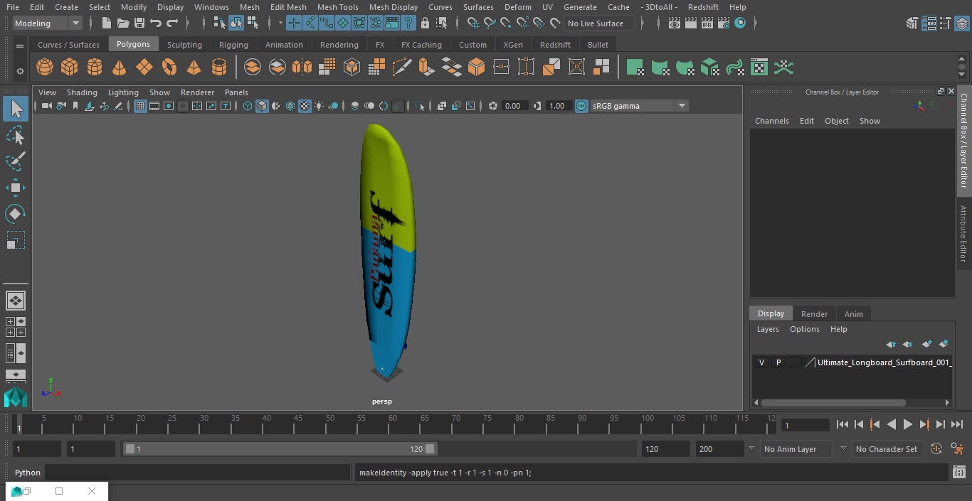 3D Ultimate Longboard Surfboard model