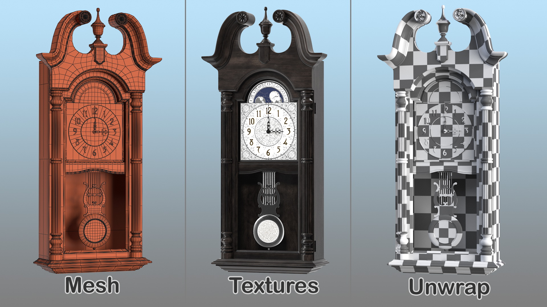 Vintage Pendulum Wall Clock 3D