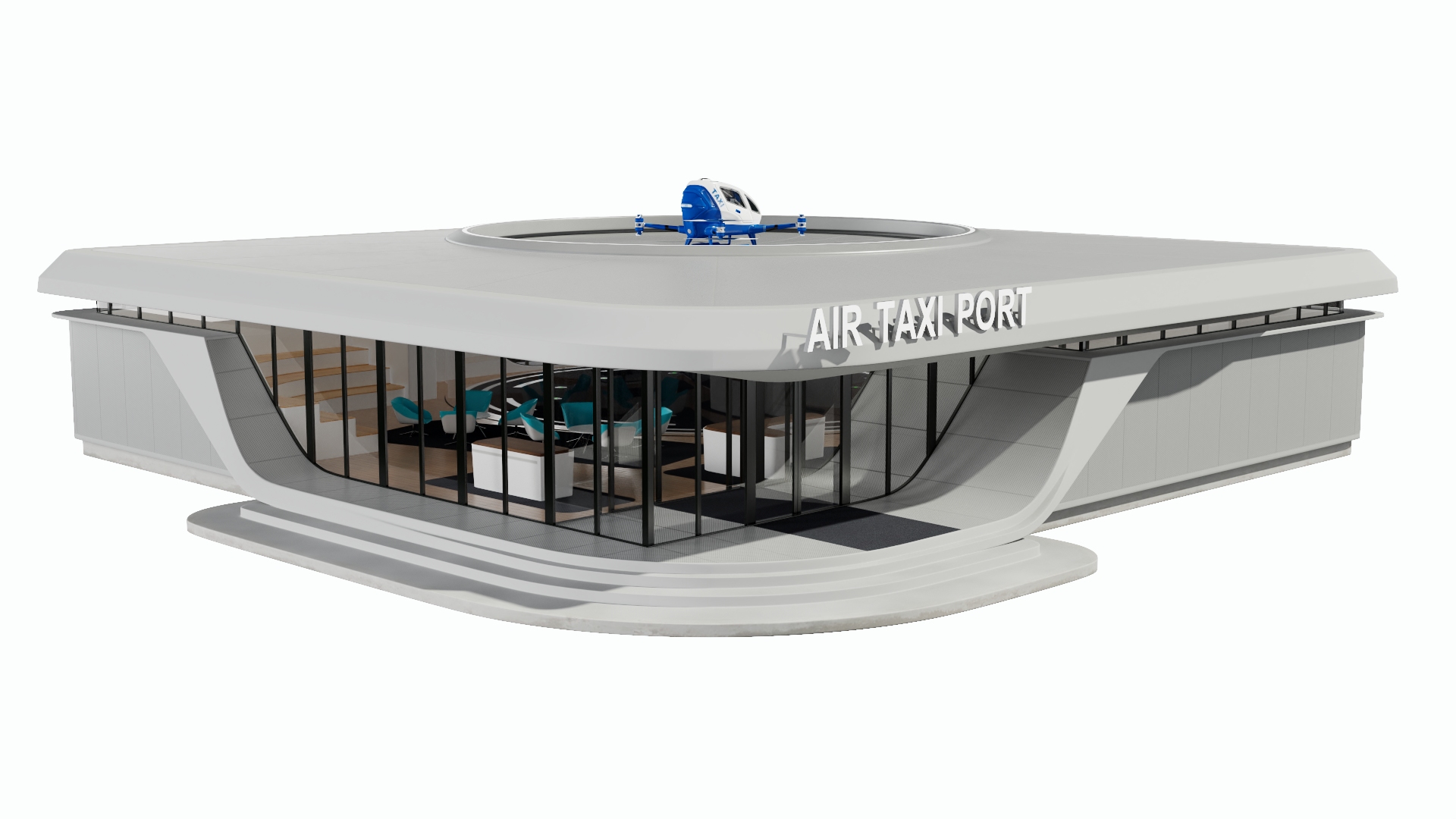 3D model Autonomous Drone and Air Taxi Port with Drone