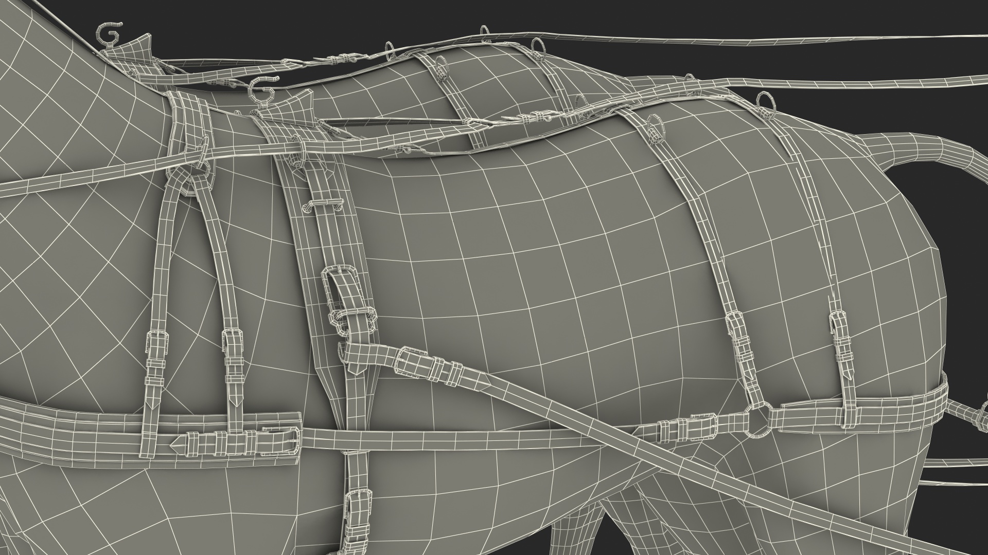 3D Team of Four Harness Fur Rigged
