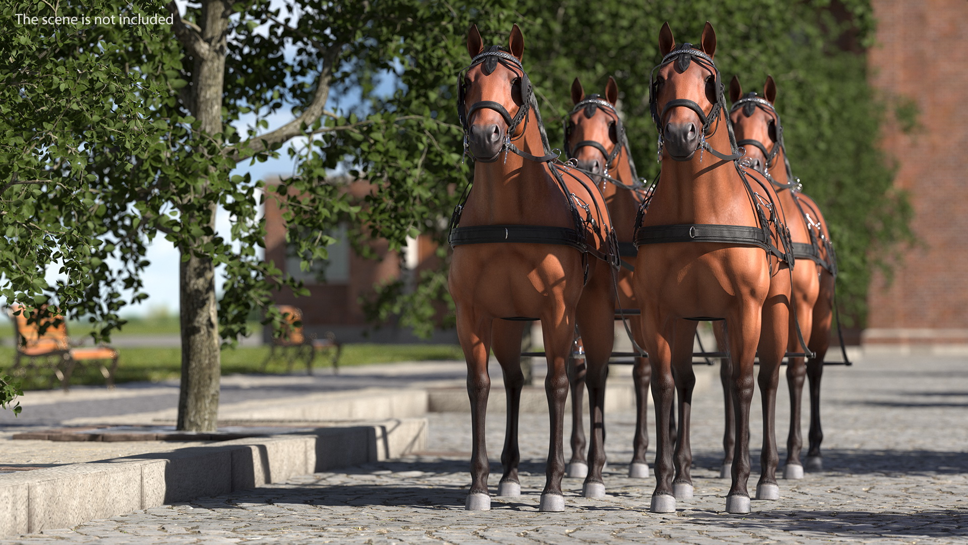 3D Team of Four Harness Fur Rigged