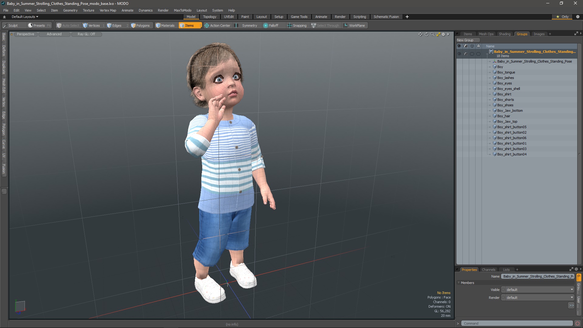 3D Baby in Summer Strolling Clothes Standing Pose