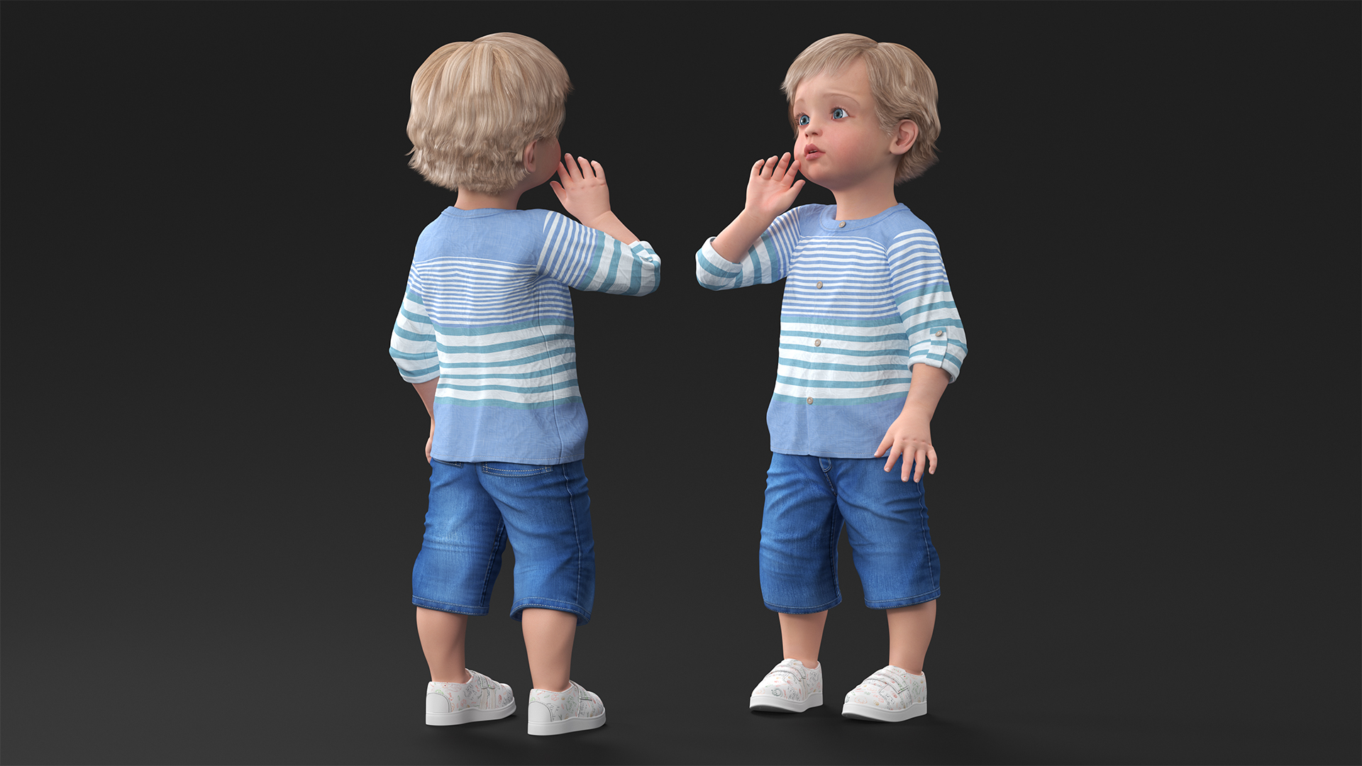3D Baby in Summer Strolling Clothes Standing Pose