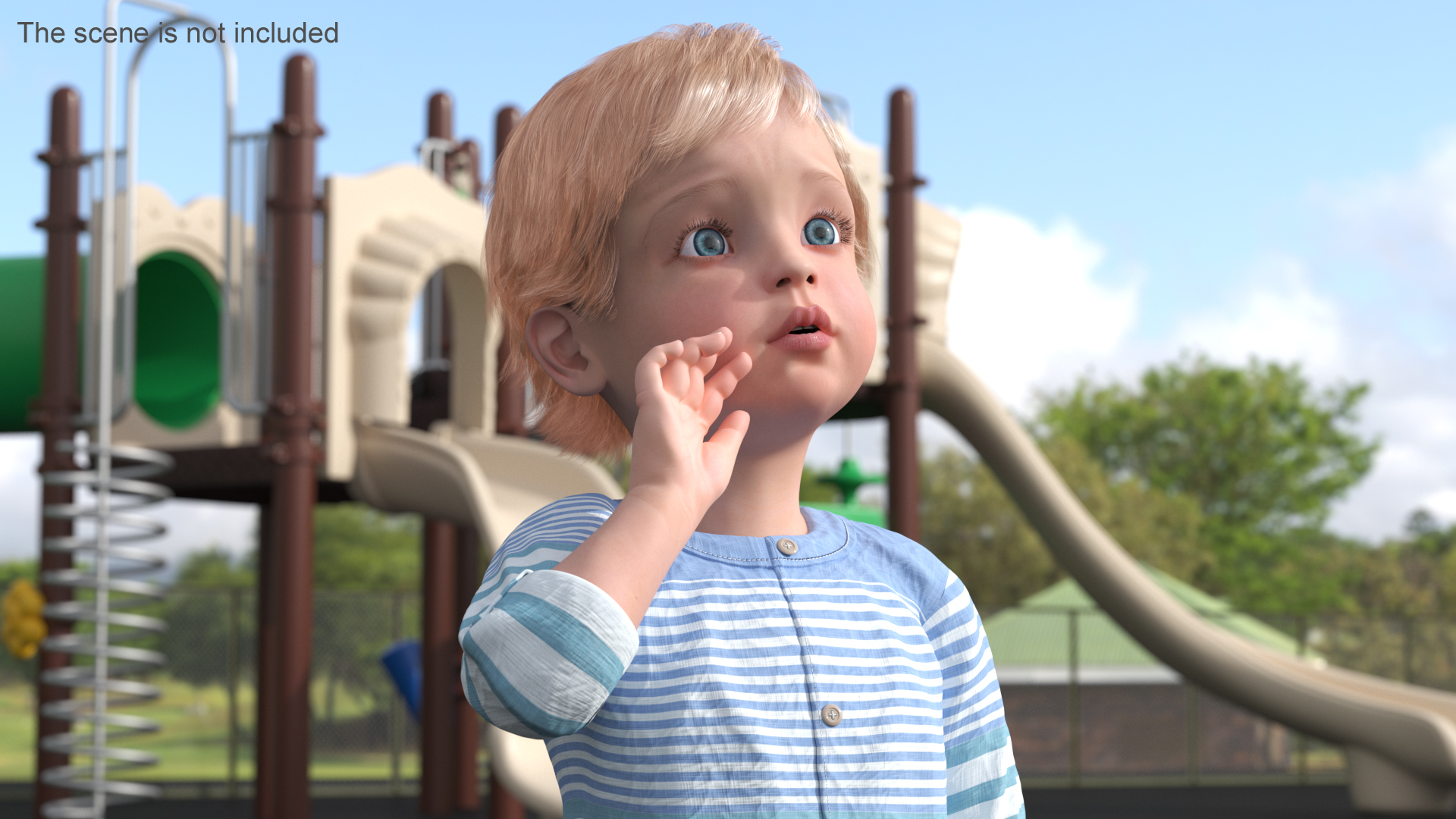 3D Baby in Summer Strolling Clothes Standing Pose