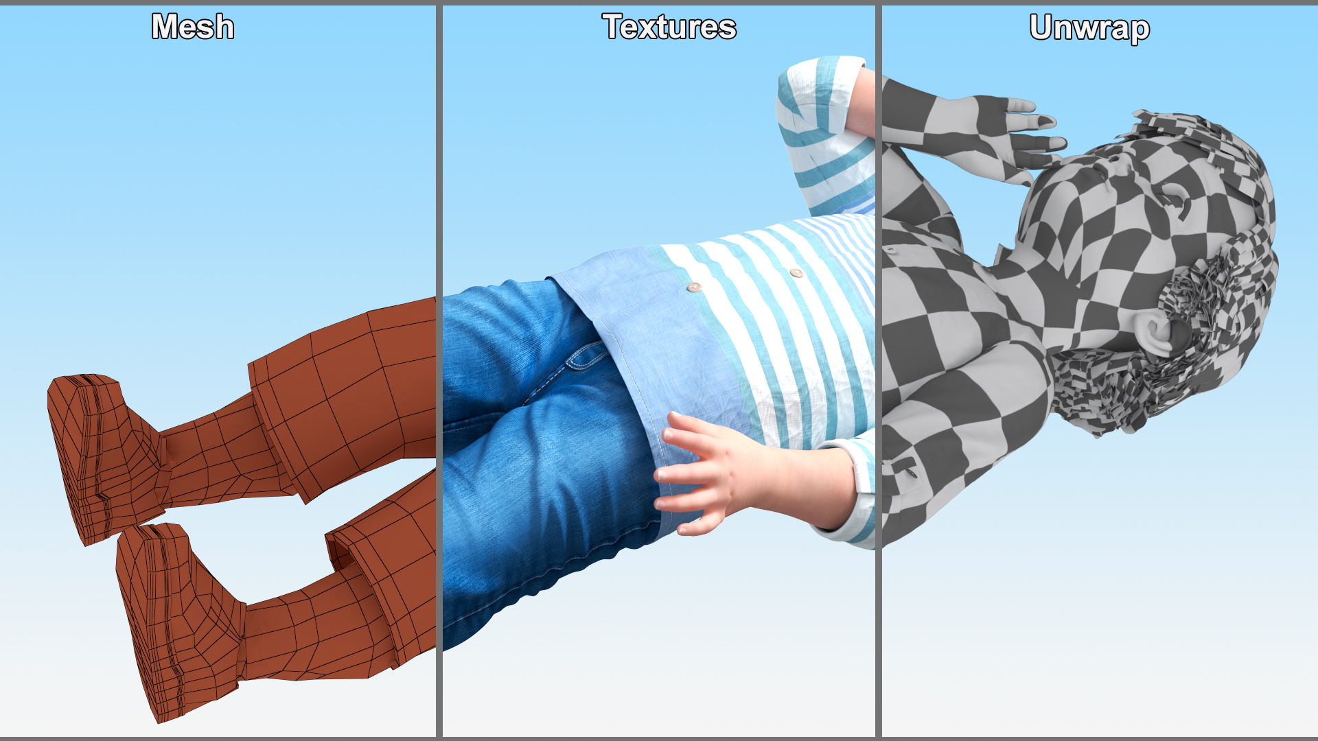3D Baby in Summer Strolling Clothes Standing Pose