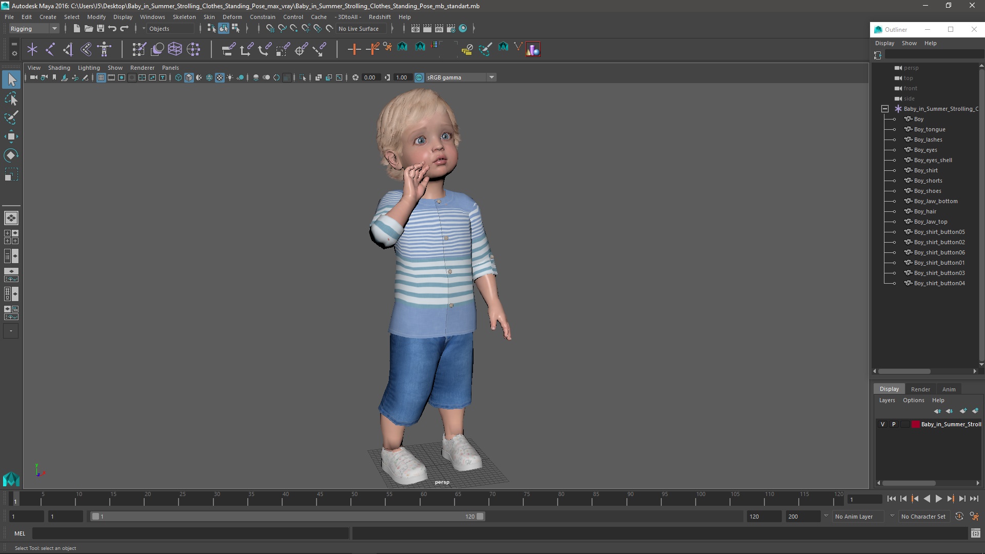 3D Baby in Summer Strolling Clothes Standing Pose