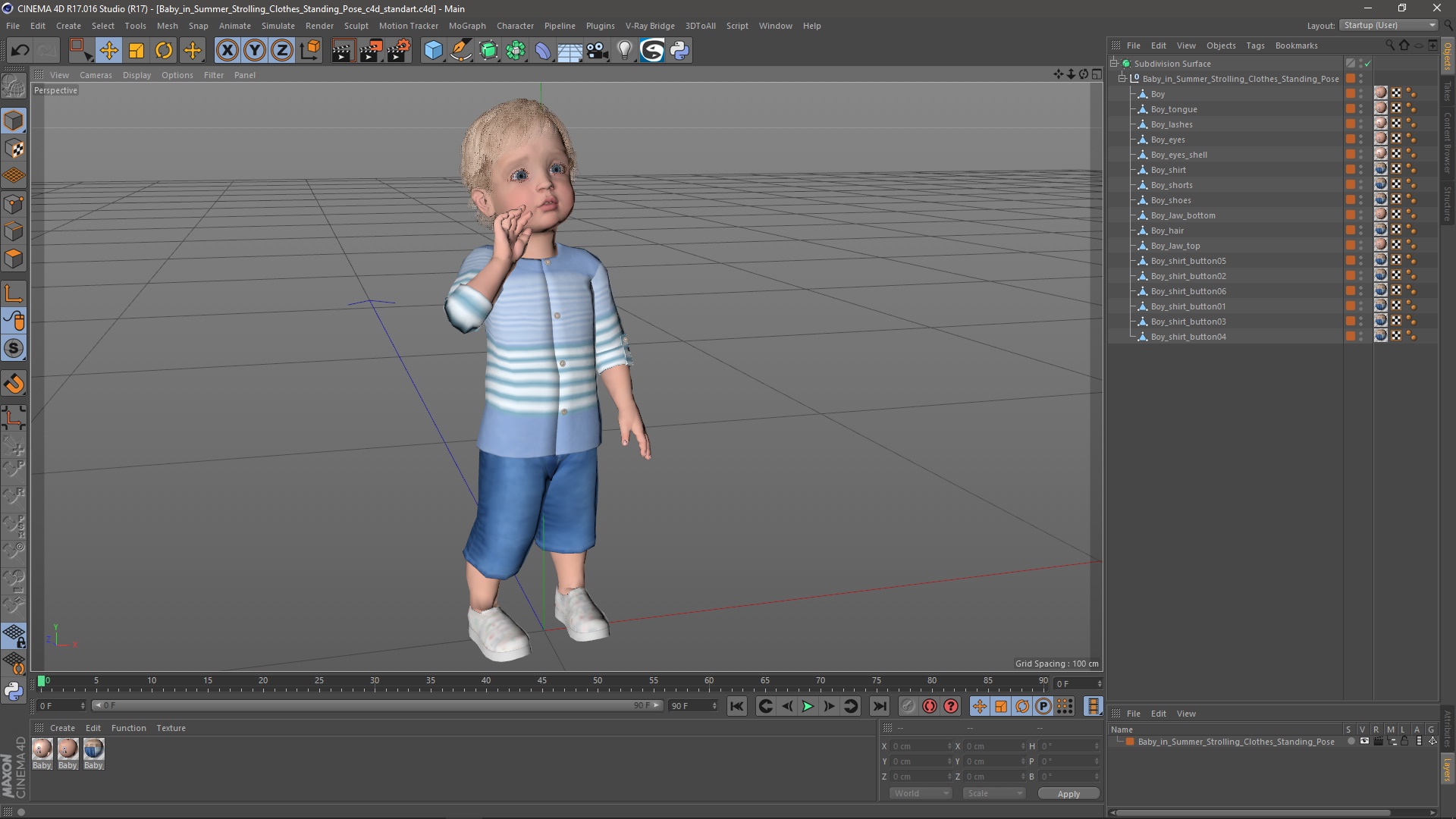 3D Baby in Summer Strolling Clothes Standing Pose