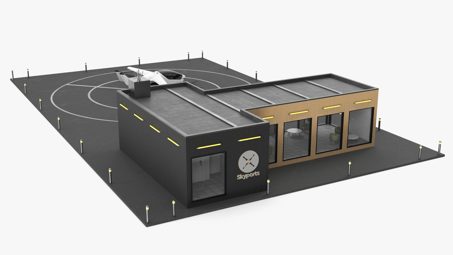 3D Skyport for Air Taxi with Electric Aircraft model