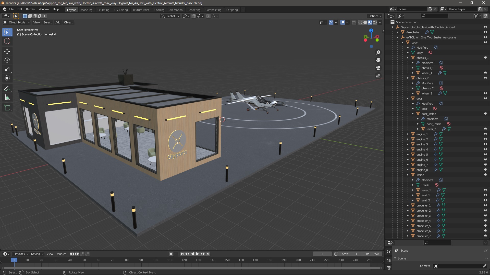 3D Skyport for Air Taxi with Electric Aircraft model