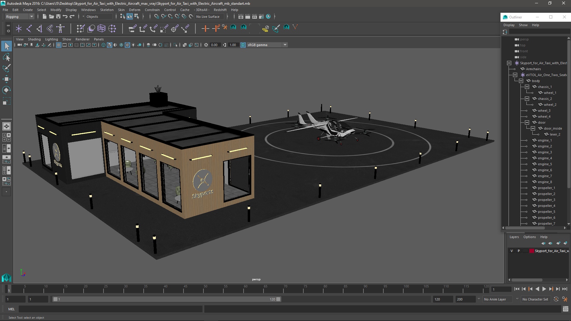 3D Skyport for Air Taxi with Electric Aircraft model