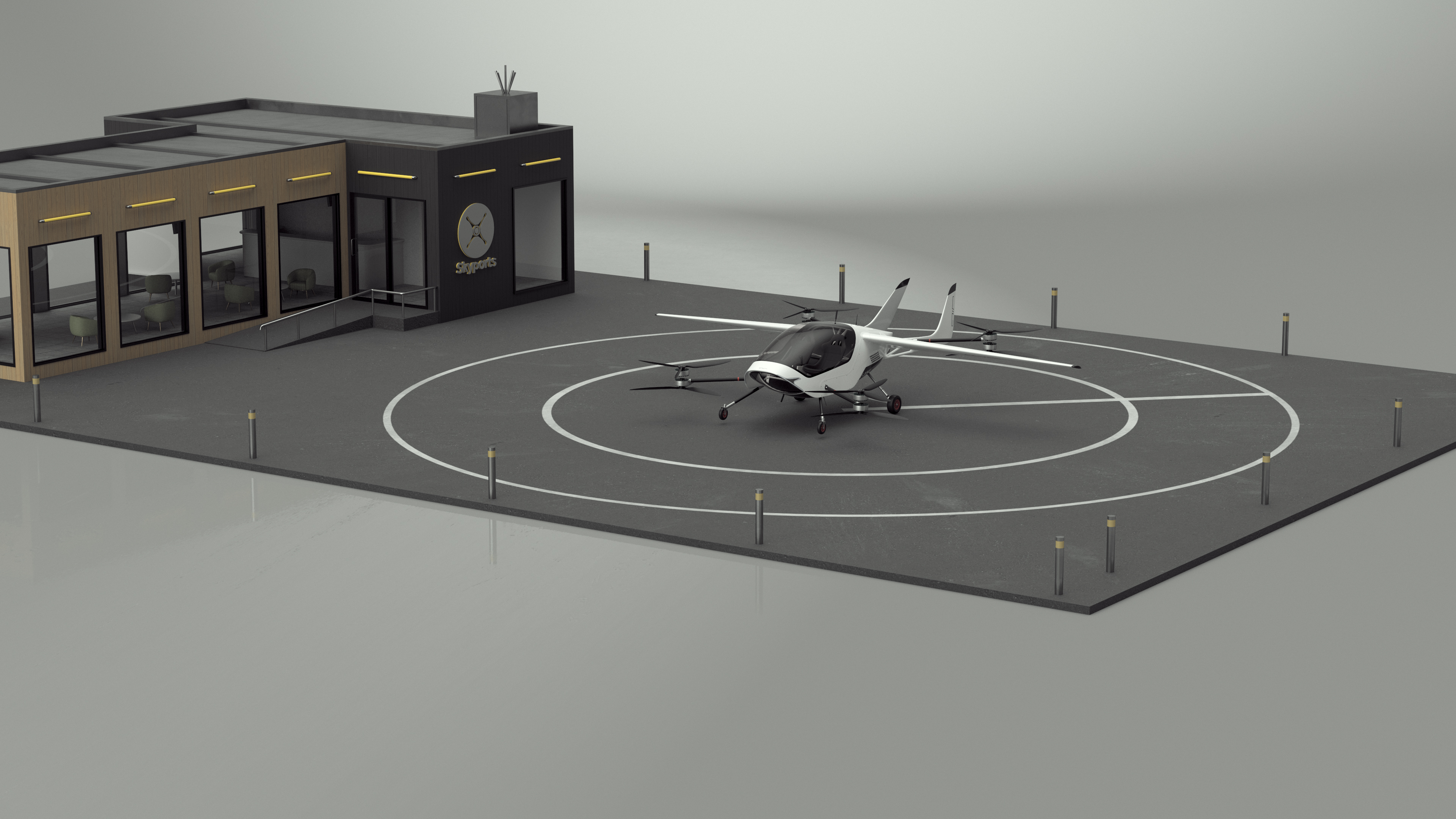 3D Skyport for Air Taxi with Electric Aircraft model