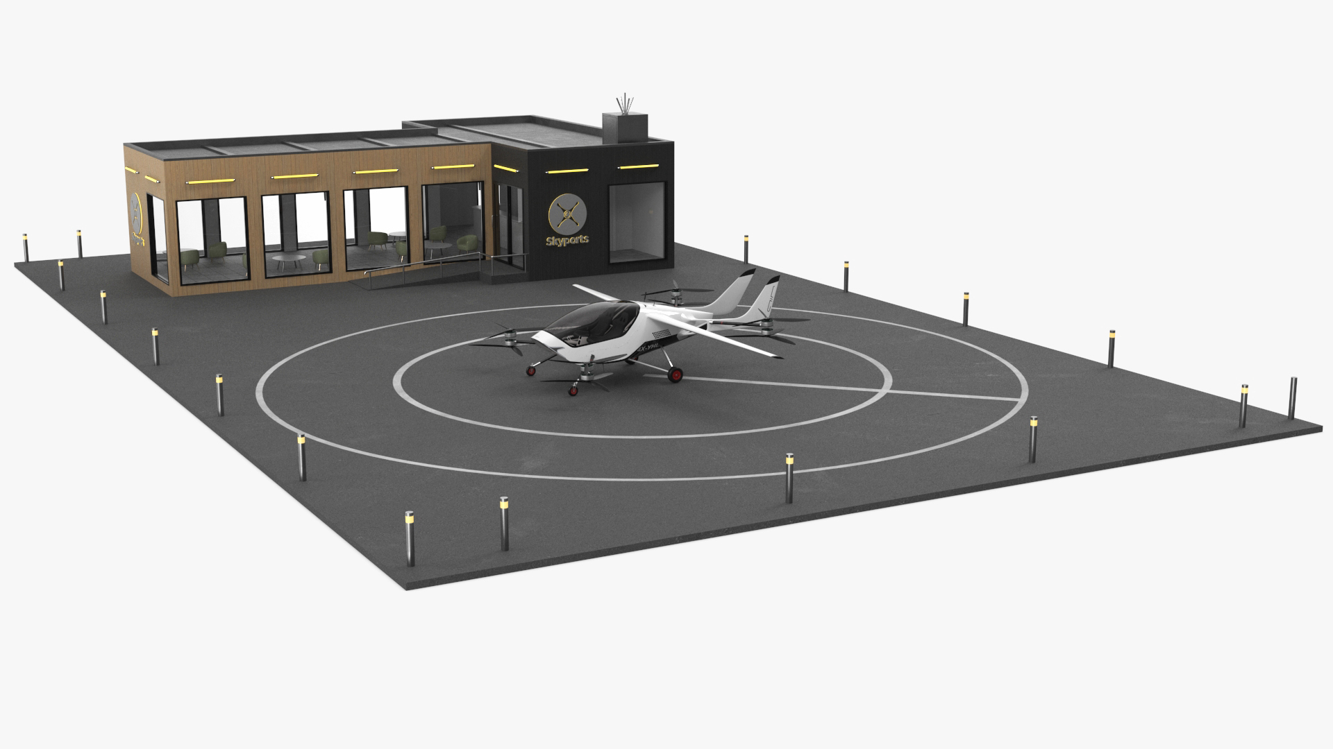 3D Skyport for Air Taxi with Electric Aircraft model