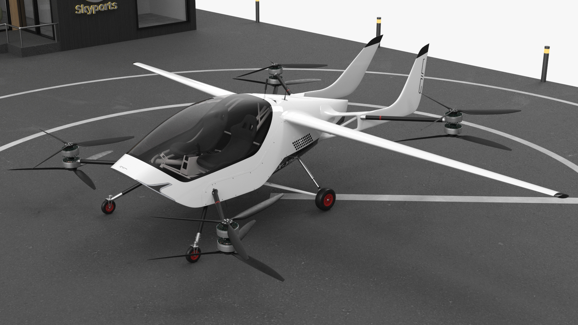 3D Skyport for Air Taxi with Electric Aircraft model