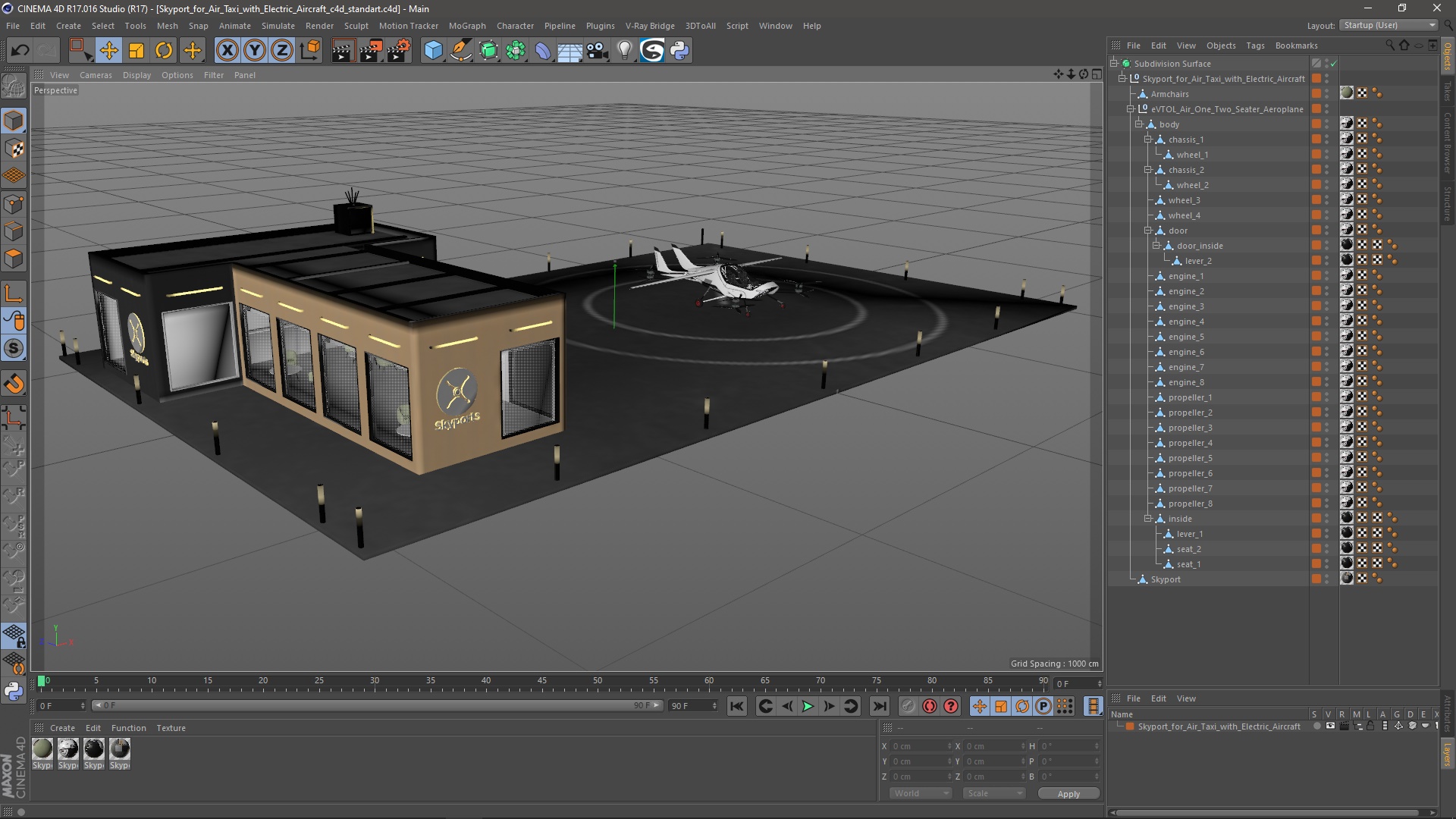 3D Skyport for Air Taxi with Electric Aircraft model