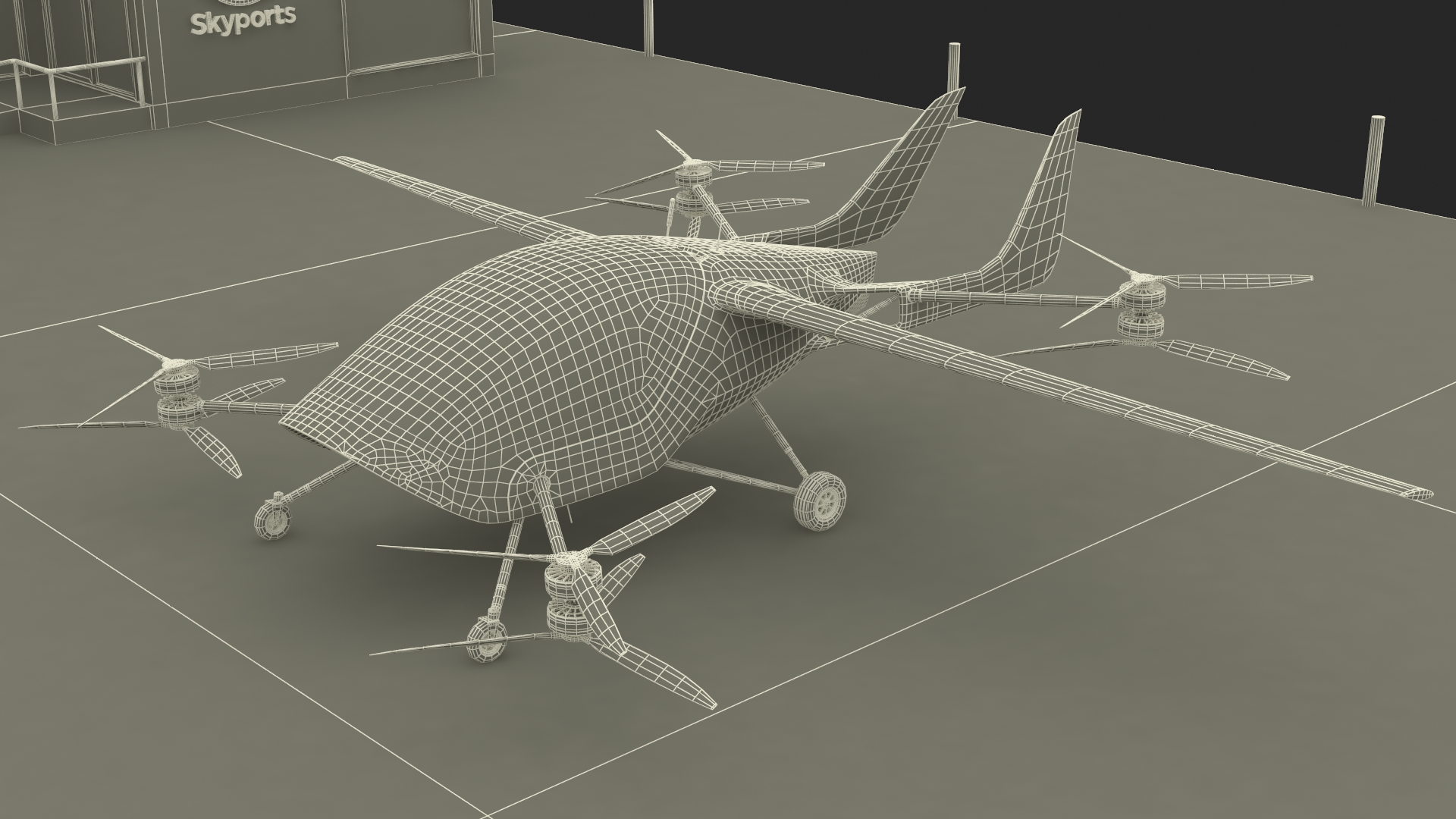 3D Skyport for Air Taxi with Electric Aircraft model