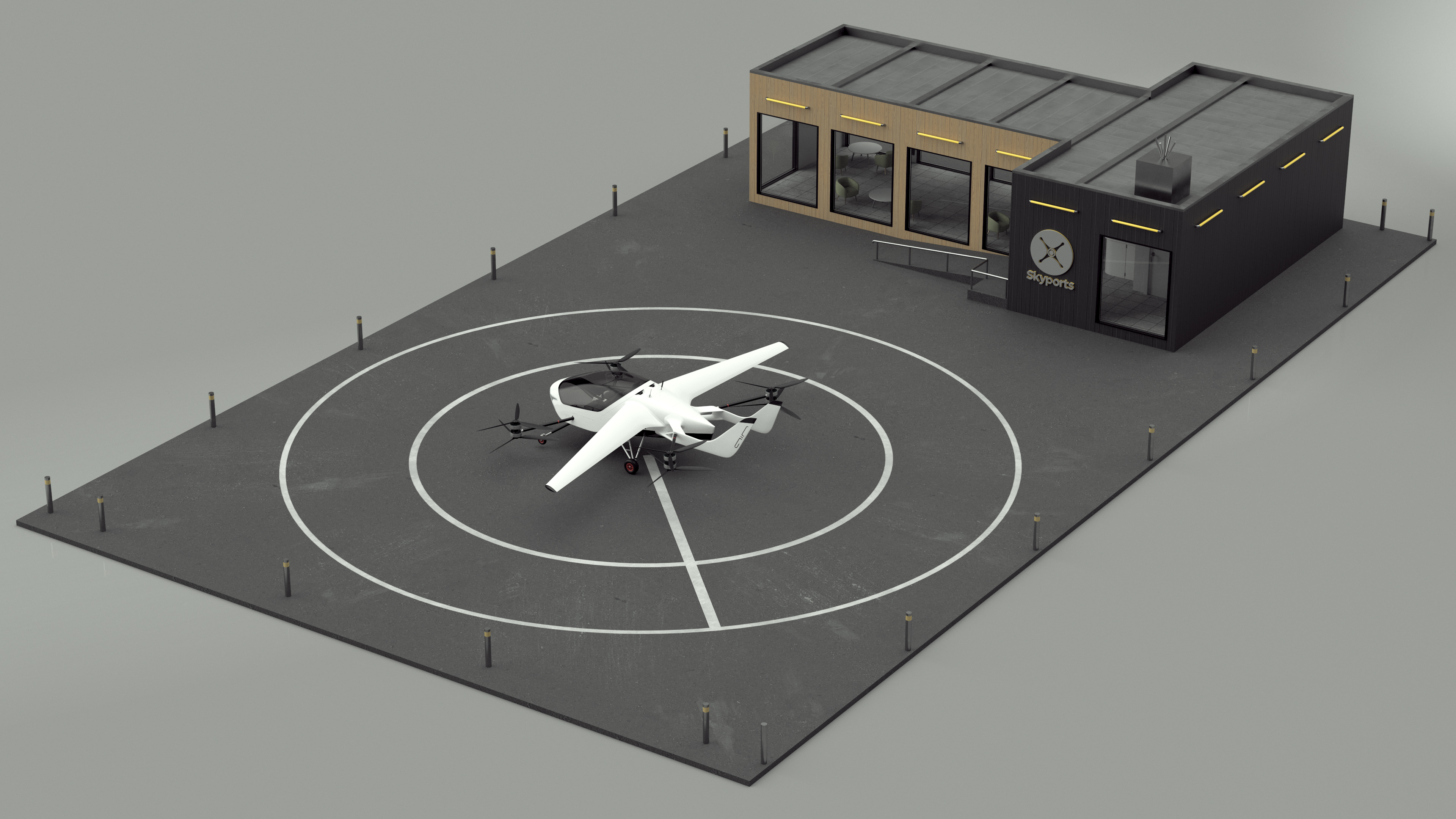 3D Skyport for Air Taxi with Electric Aircraft model