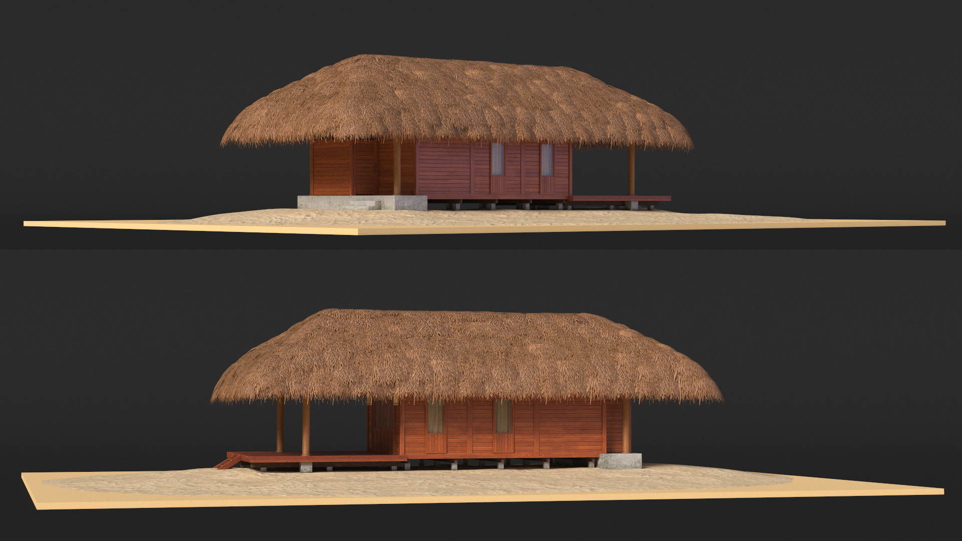 3D Thatched Roof Beach Hut model