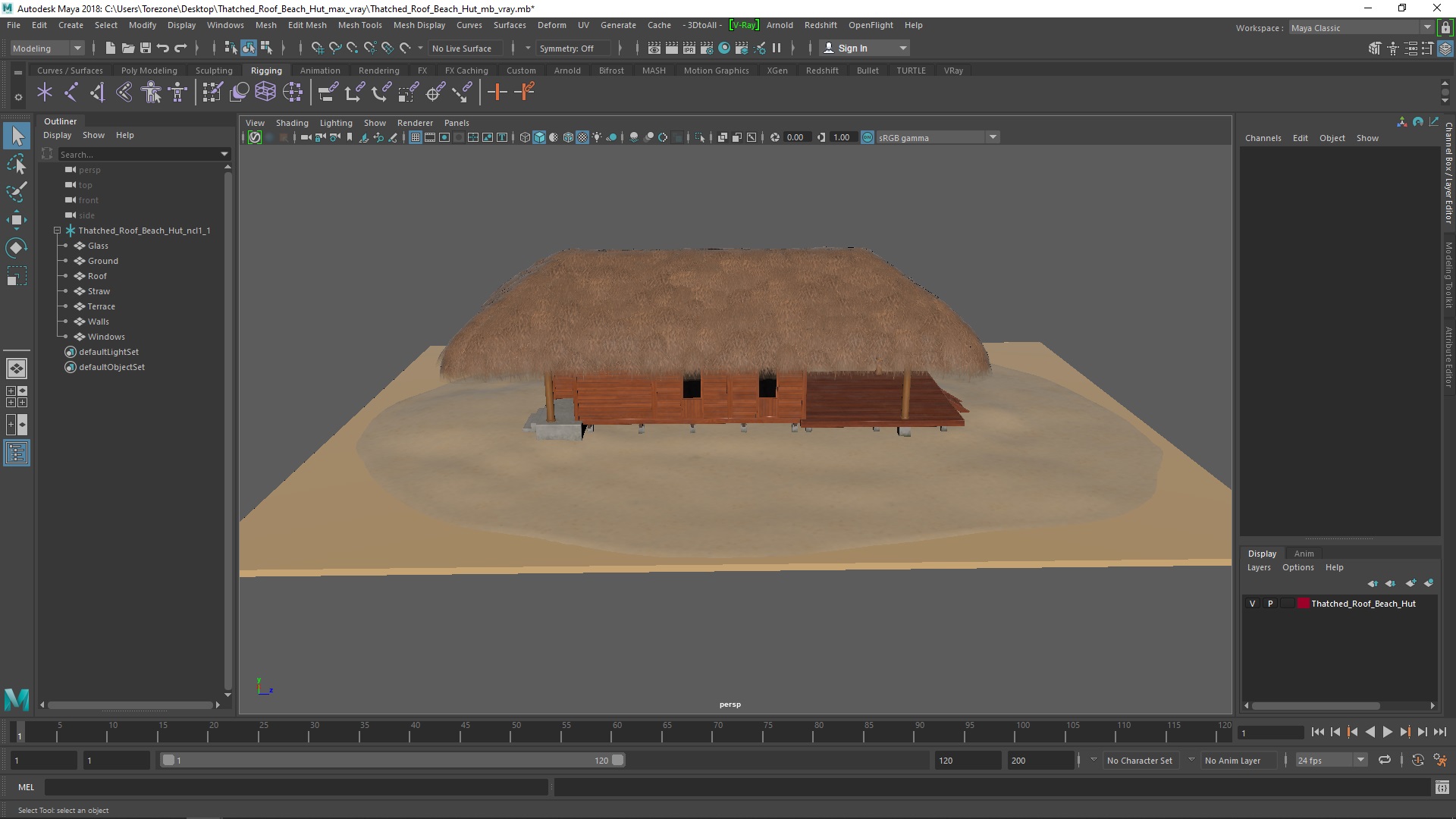 3D Thatched Roof Beach Hut model