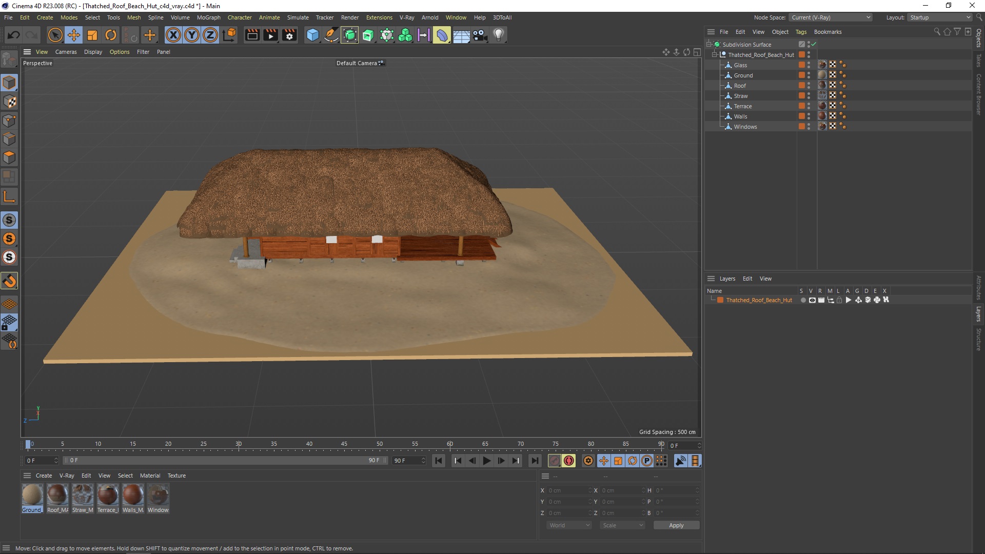 3D Thatched Roof Beach Hut model