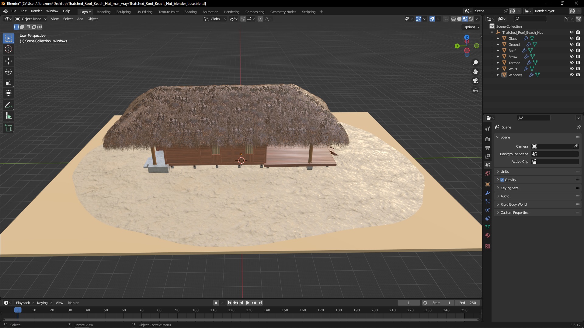 3D Thatched Roof Beach Hut model