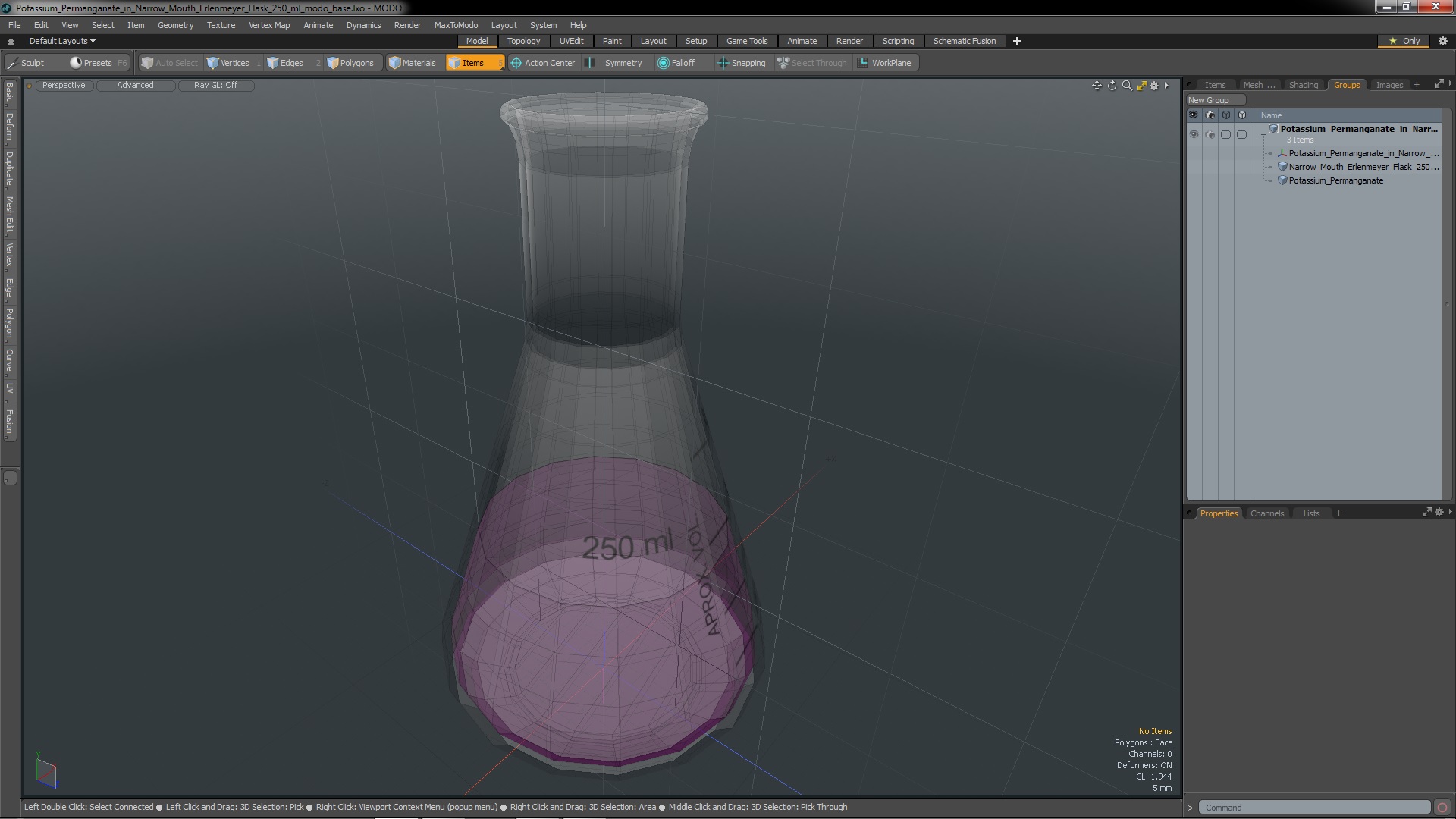 Potassium Permanganate in Narrow Mouth Erlenmeyer Flask 250 ml 3D