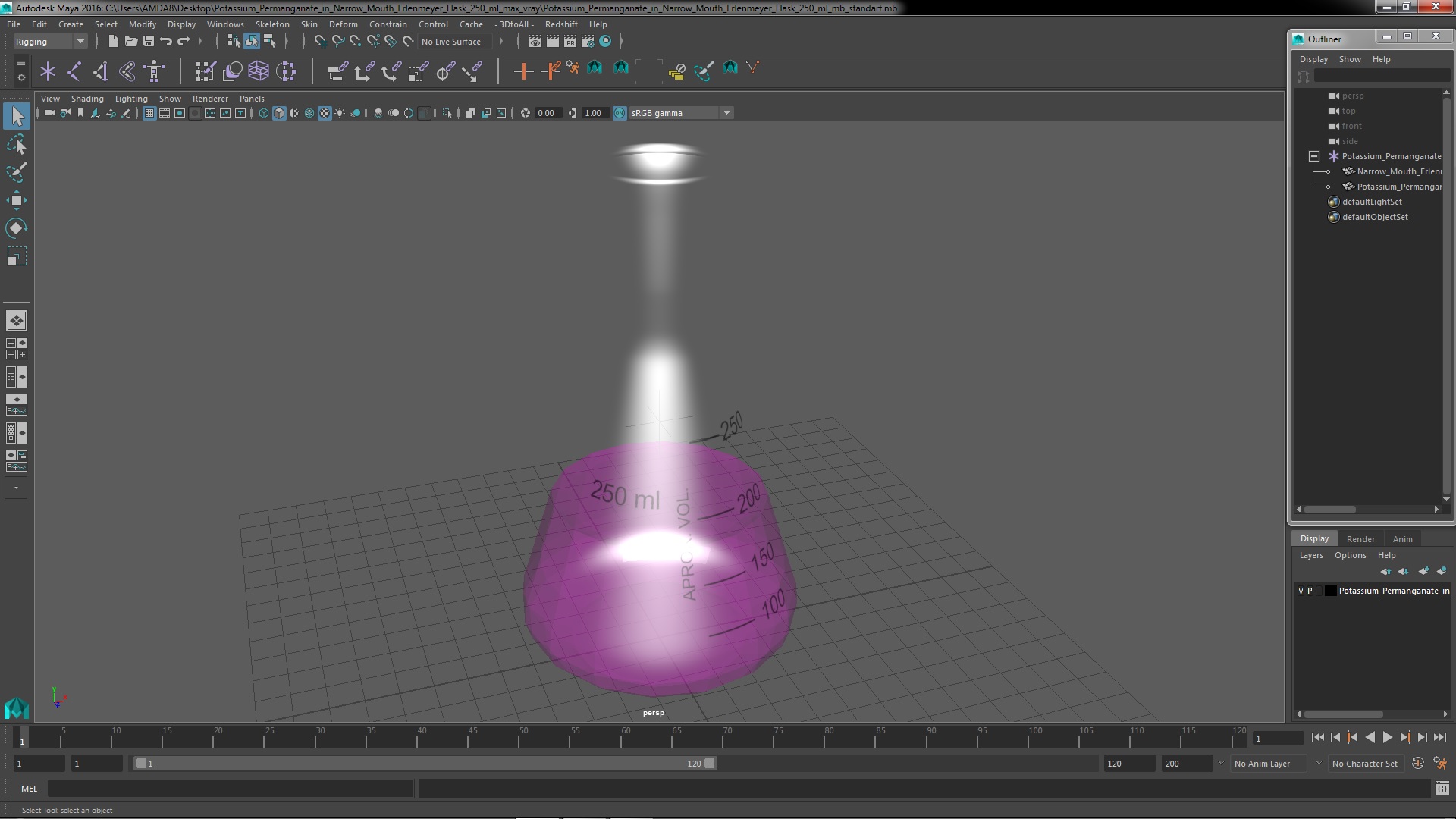 Potassium Permanganate in Narrow Mouth Erlenmeyer Flask 250 ml 3D