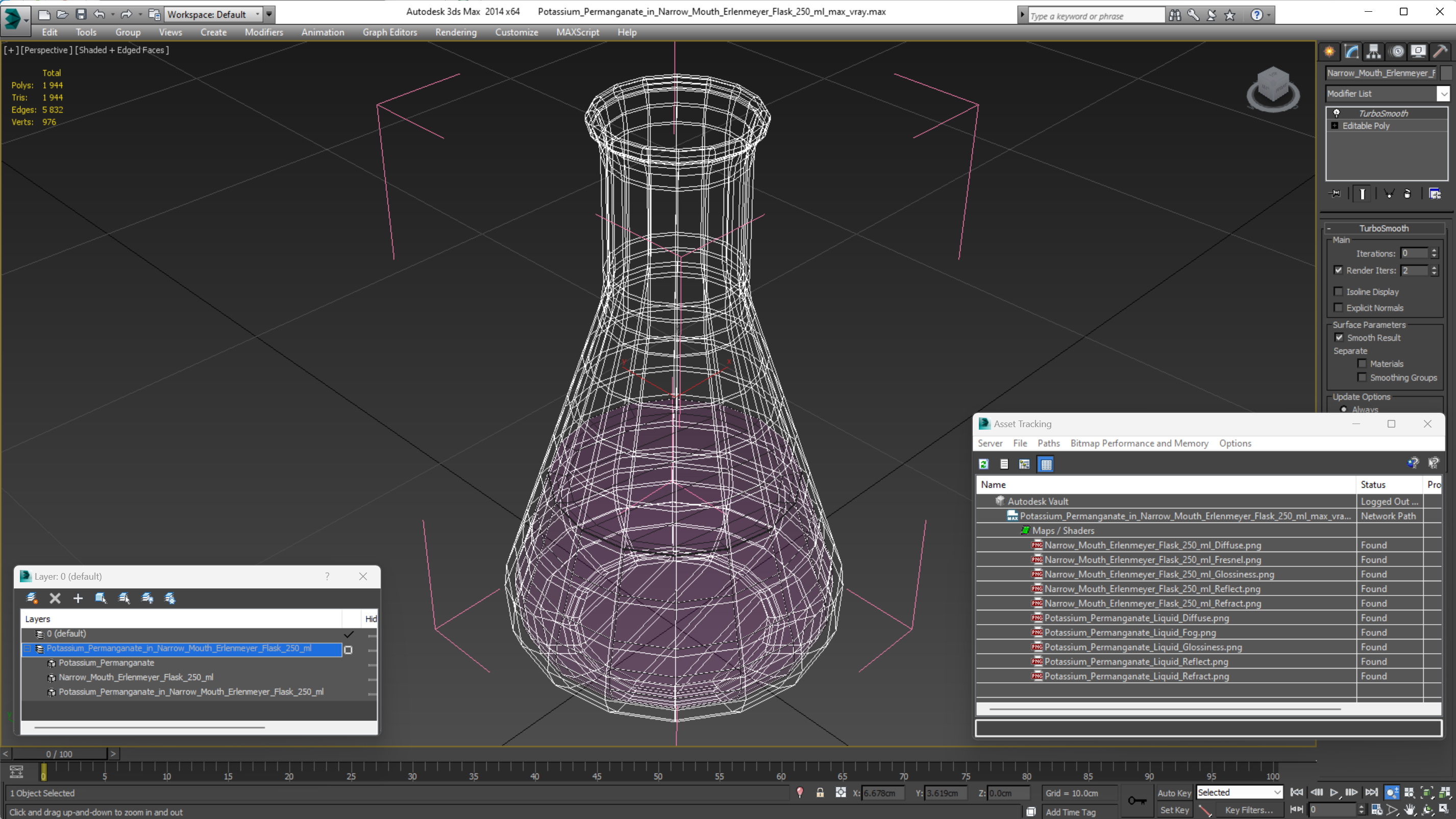 Potassium Permanganate in Narrow Mouth Erlenmeyer Flask 250 ml 3D