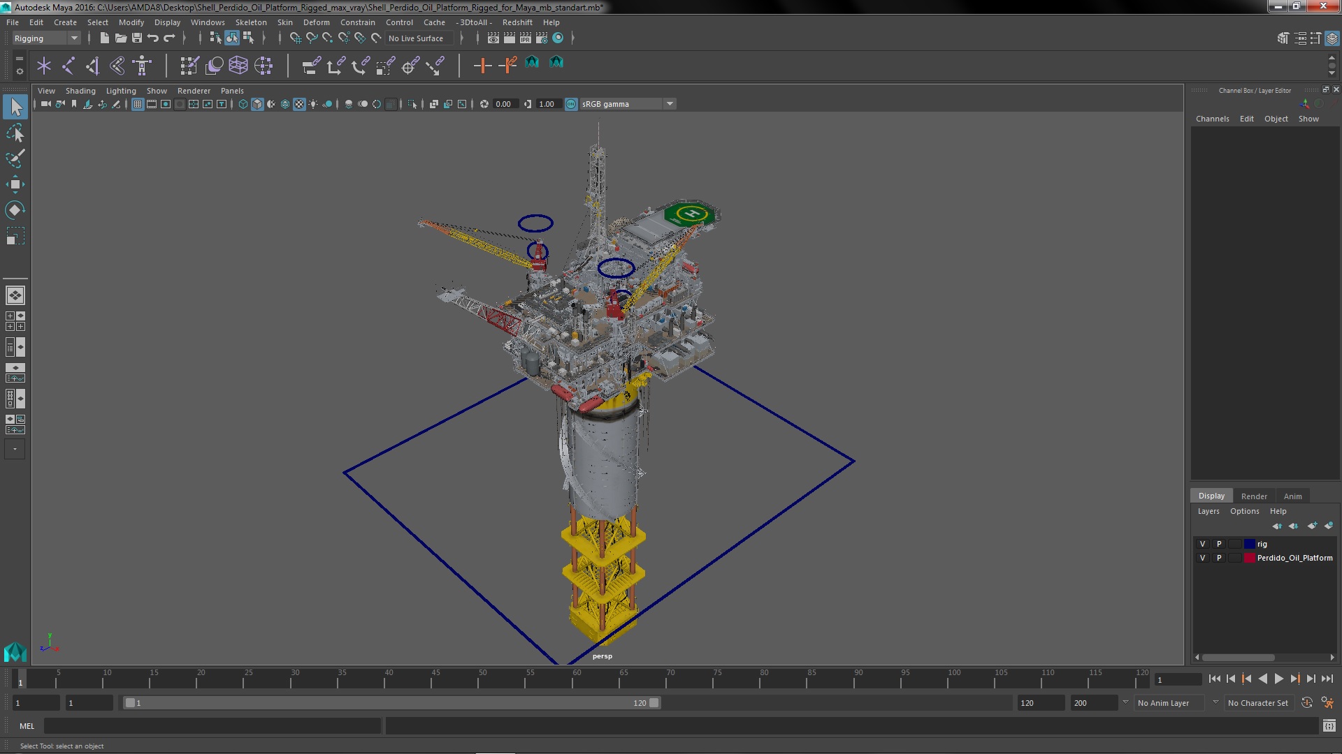 Shell Perdido Oil Platform Rigged for Maya 3D