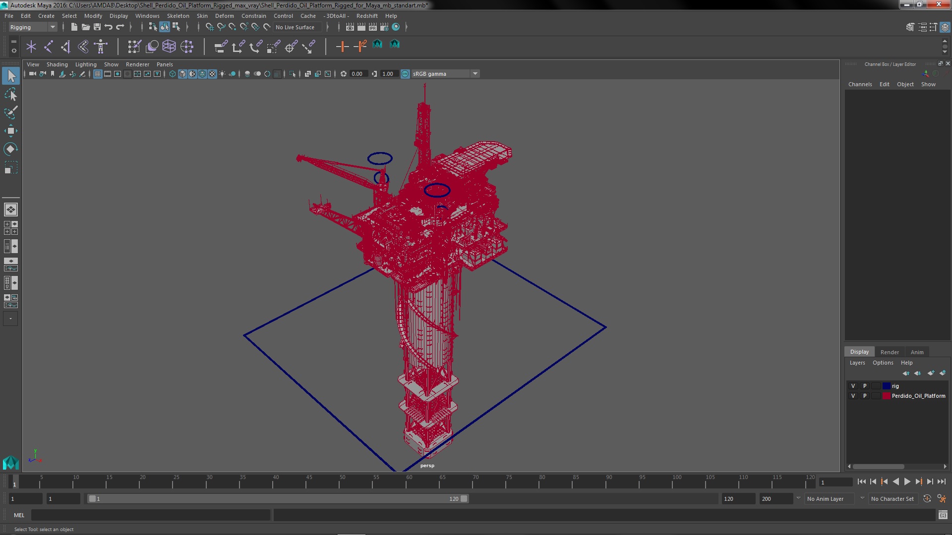 Shell Perdido Oil Platform Rigged for Maya 3D