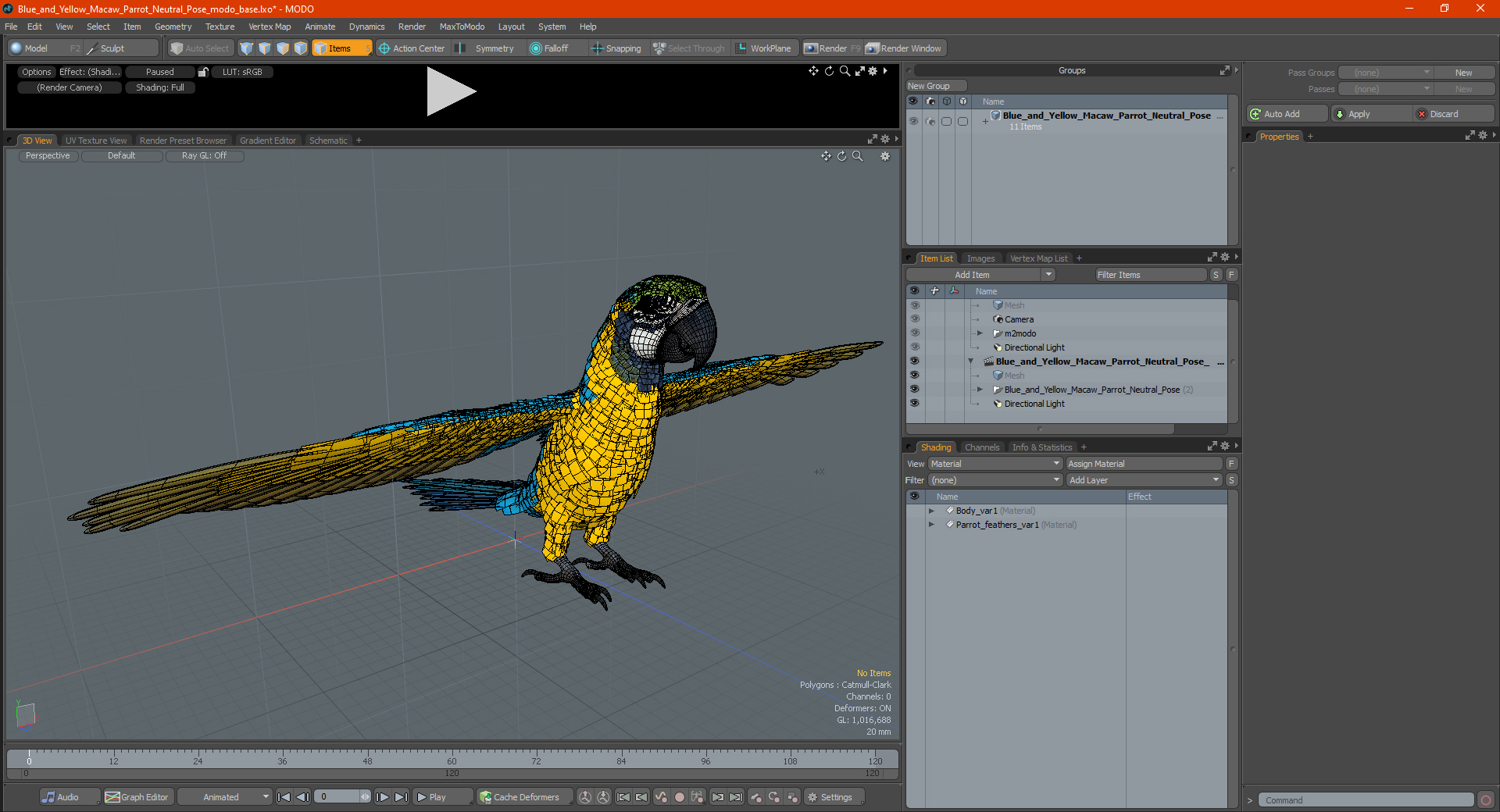 3D Blue and Yellow Macaw Parrot Neutral Pose