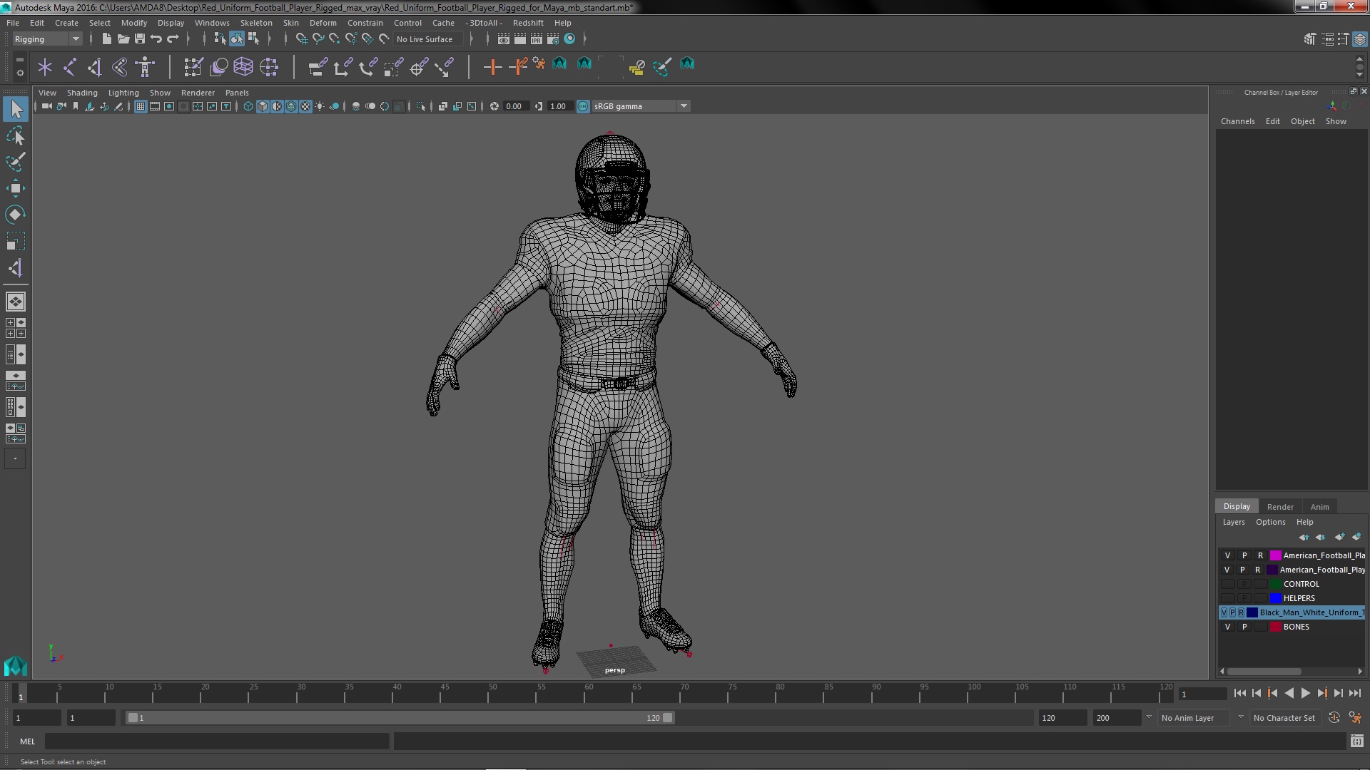 3D Red Uniform Football Player Rigged for Maya model