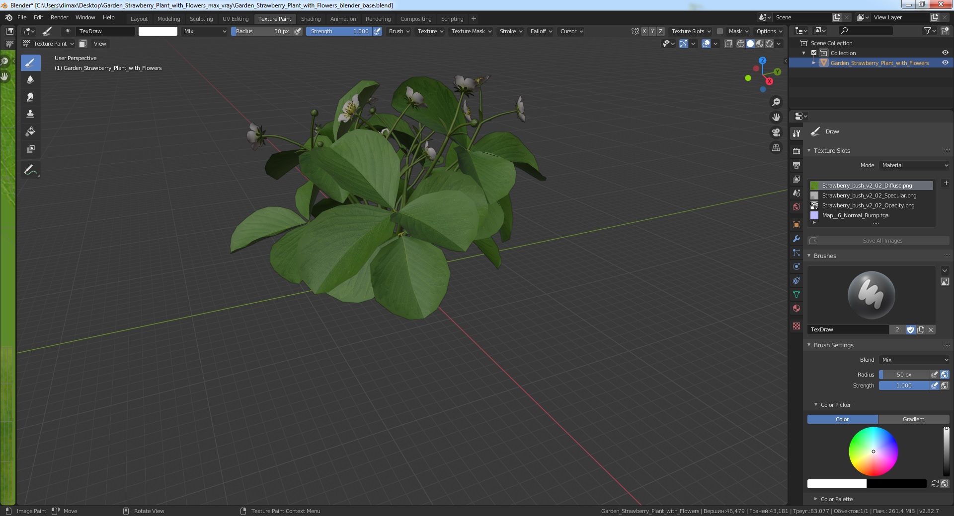 3D Garden Strawberry Plant with Flowers